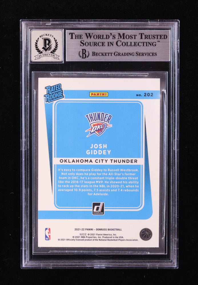 Josh Giddey Signed 2021-22 Donruss #202 RR RC (BGS | Auto 10) Rookie Card | Beckett Witnessed