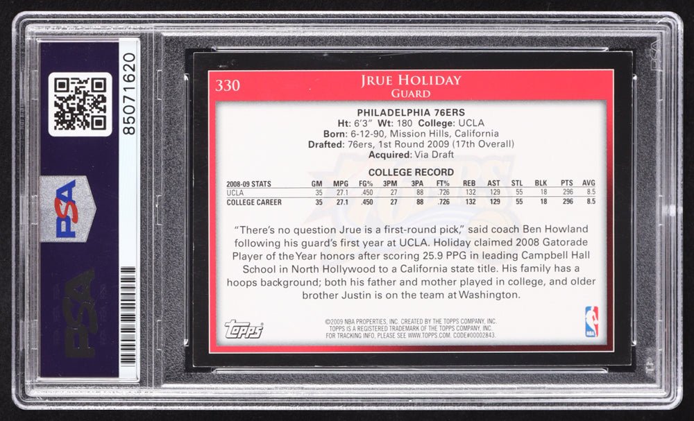 Jrue Holiday Signed 2009-10 Topps #330 RC (PSA | Autograph Graded PSA 10) Rookie Card