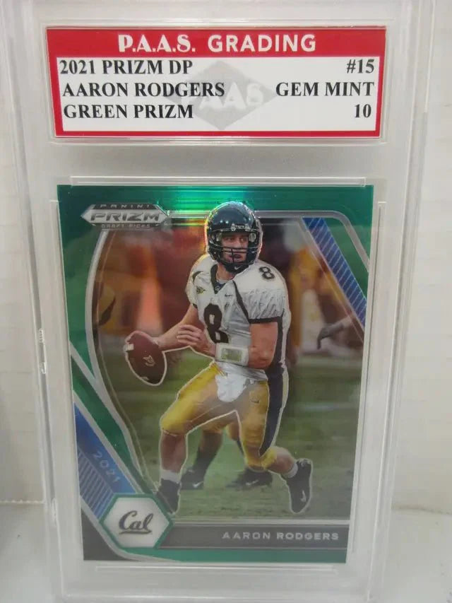 Aaron Rodgers Packers 2021 Prizm Draft Picks Green Prizm #15 graded PAAS Gem Mint 10