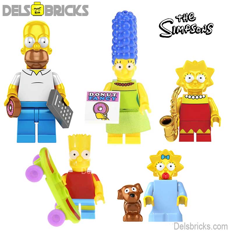 The Simpsons family Set of 5 Lego Minifigures Custom Toys