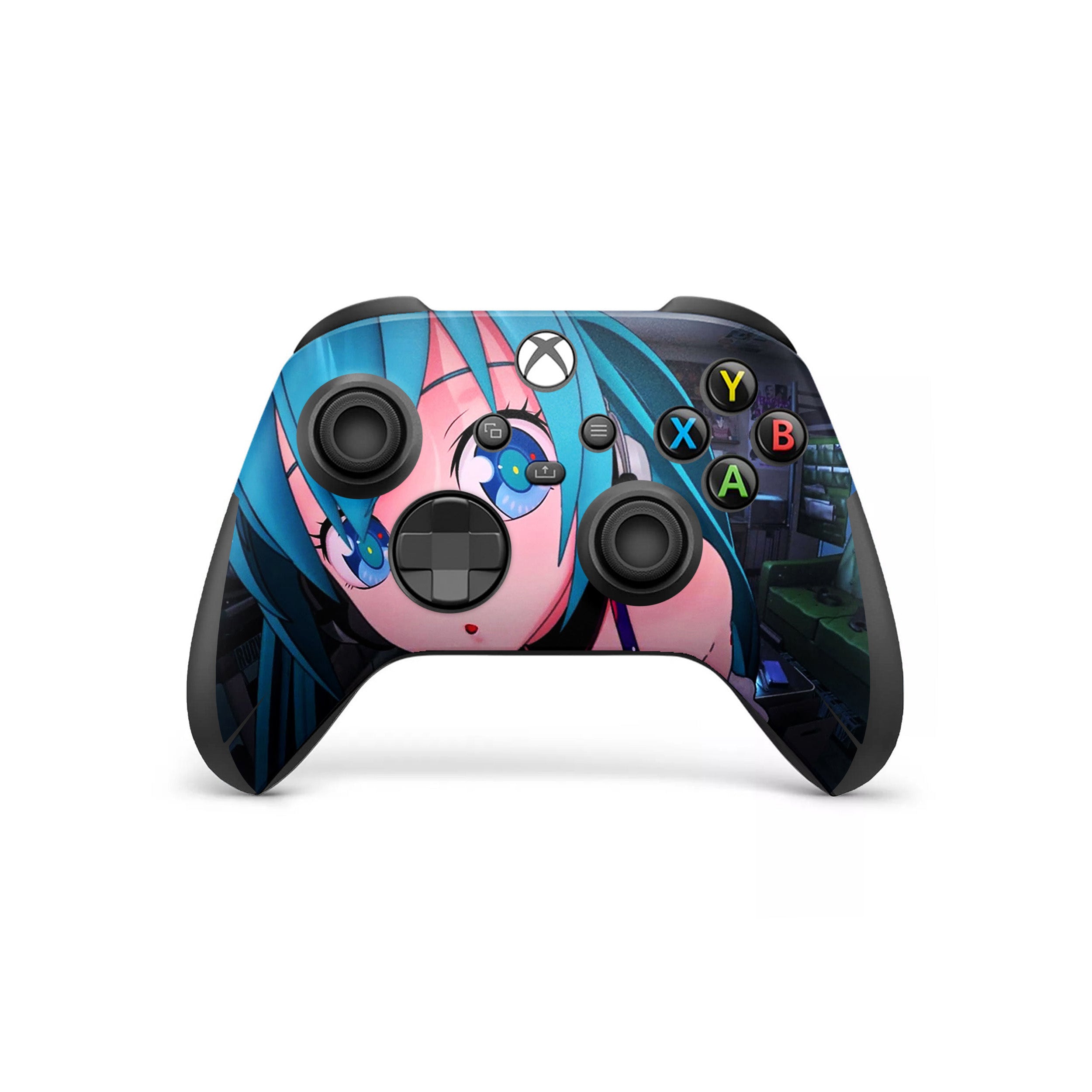 A video game skin featuring a Anime Blue Haired Girl design for the Xbox Wireless Controller.