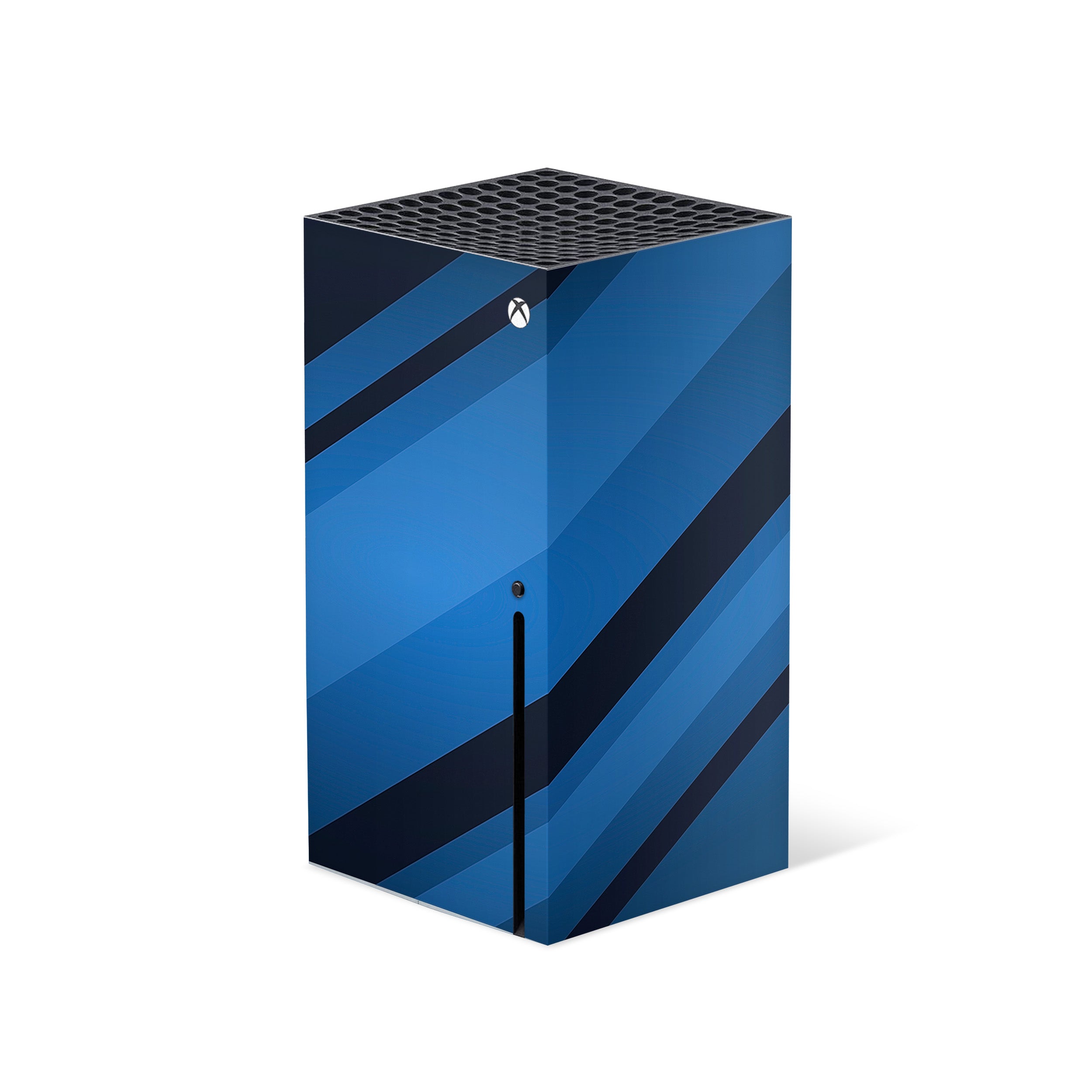 A video game skin featuring a Blue Streaks design for the Xbox Series X.