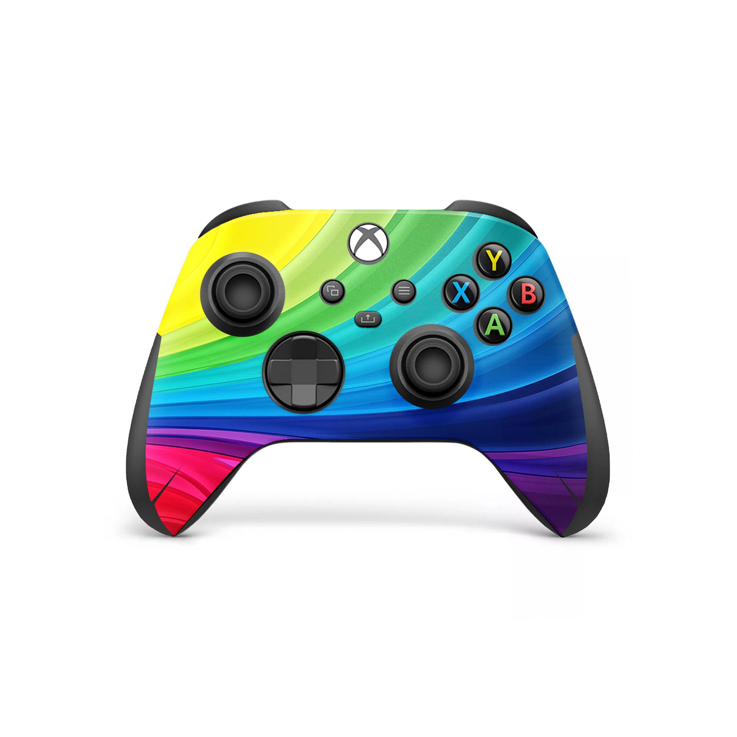 A video game skin featuring a Colorful Rainbow Swirl design for the Xbox Wireless Controller.