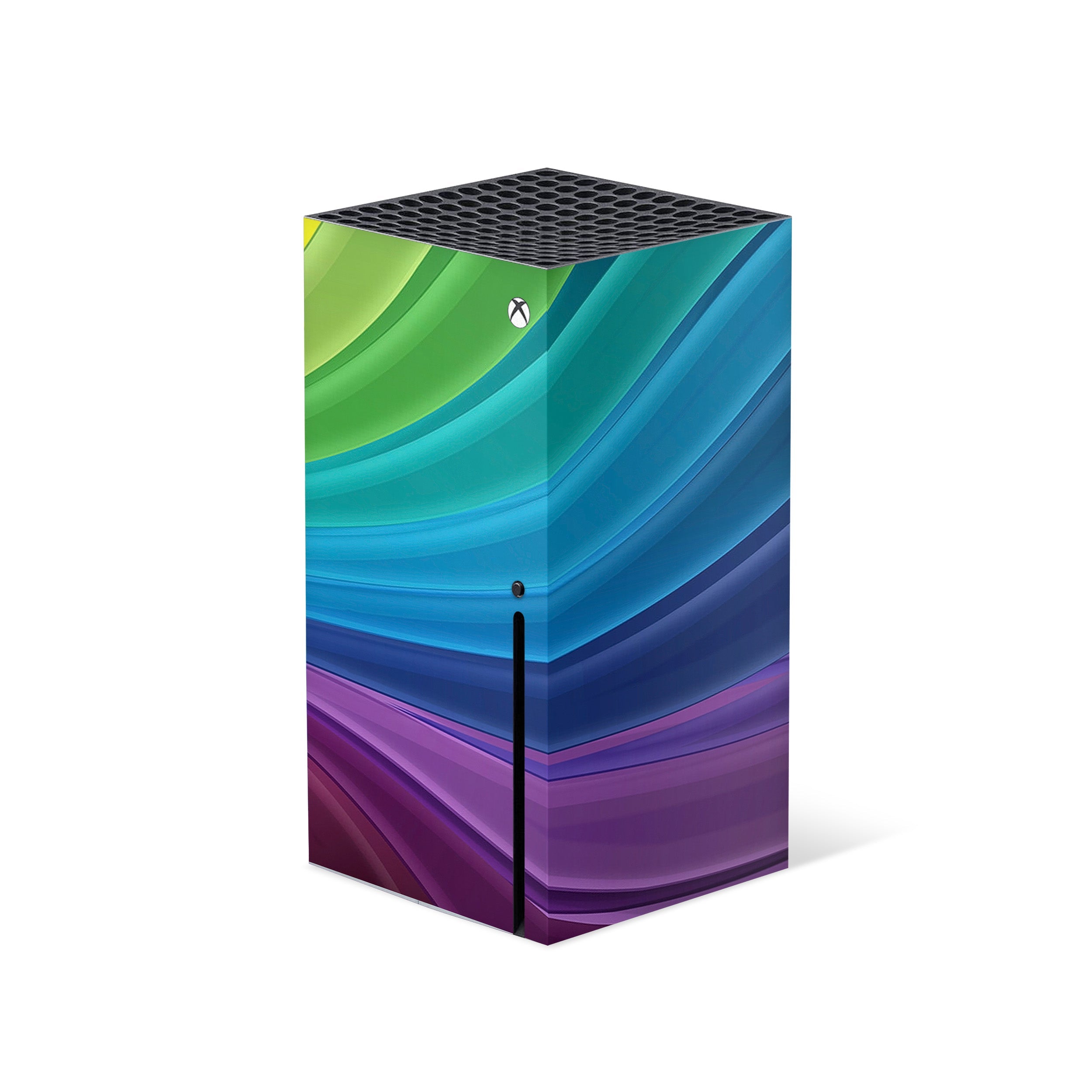 A video game skin featuring a Colorful Rainbow Swirl design for the Xbox Series X.