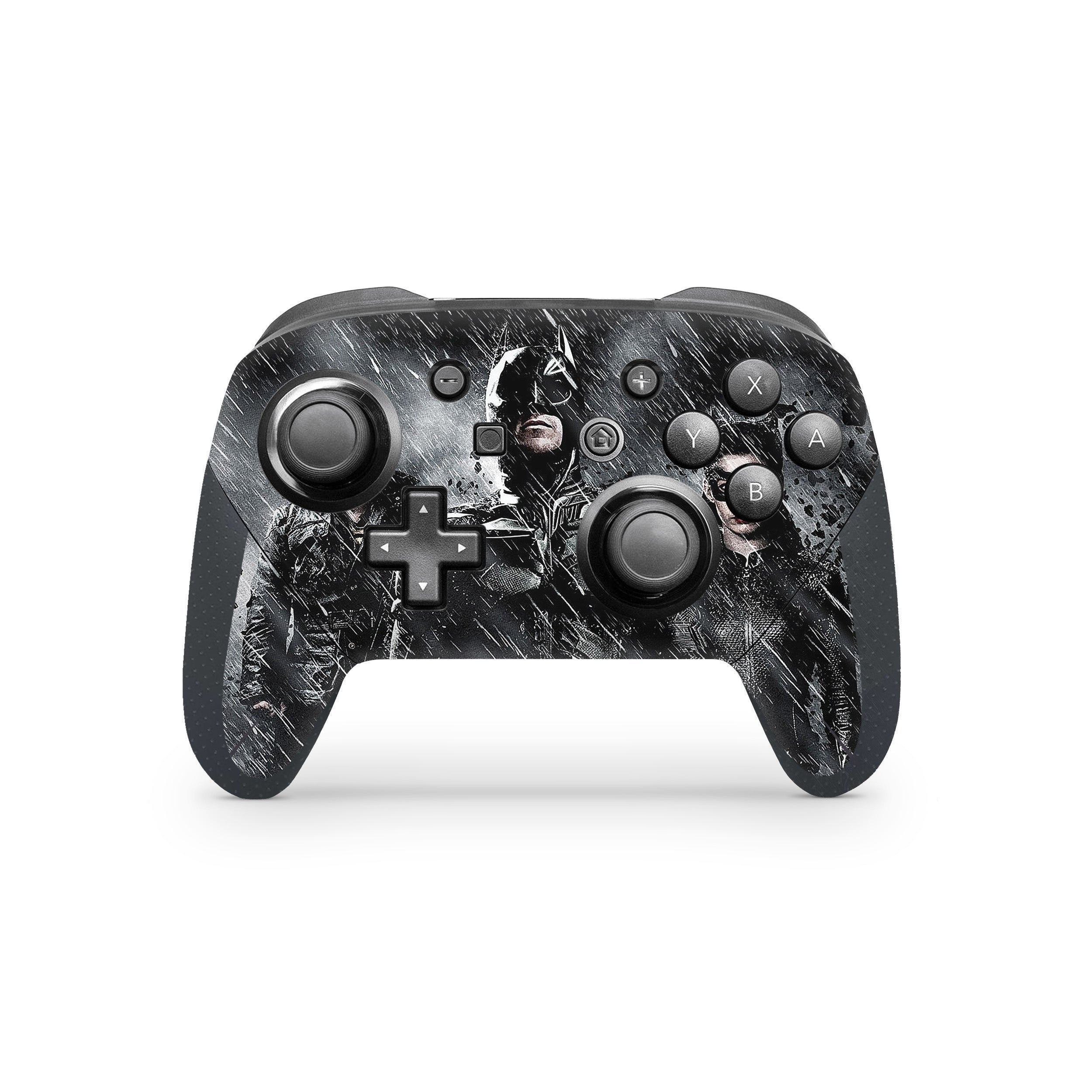 A video game skin featuring a DC Batman design for the Switch Pro Controller.