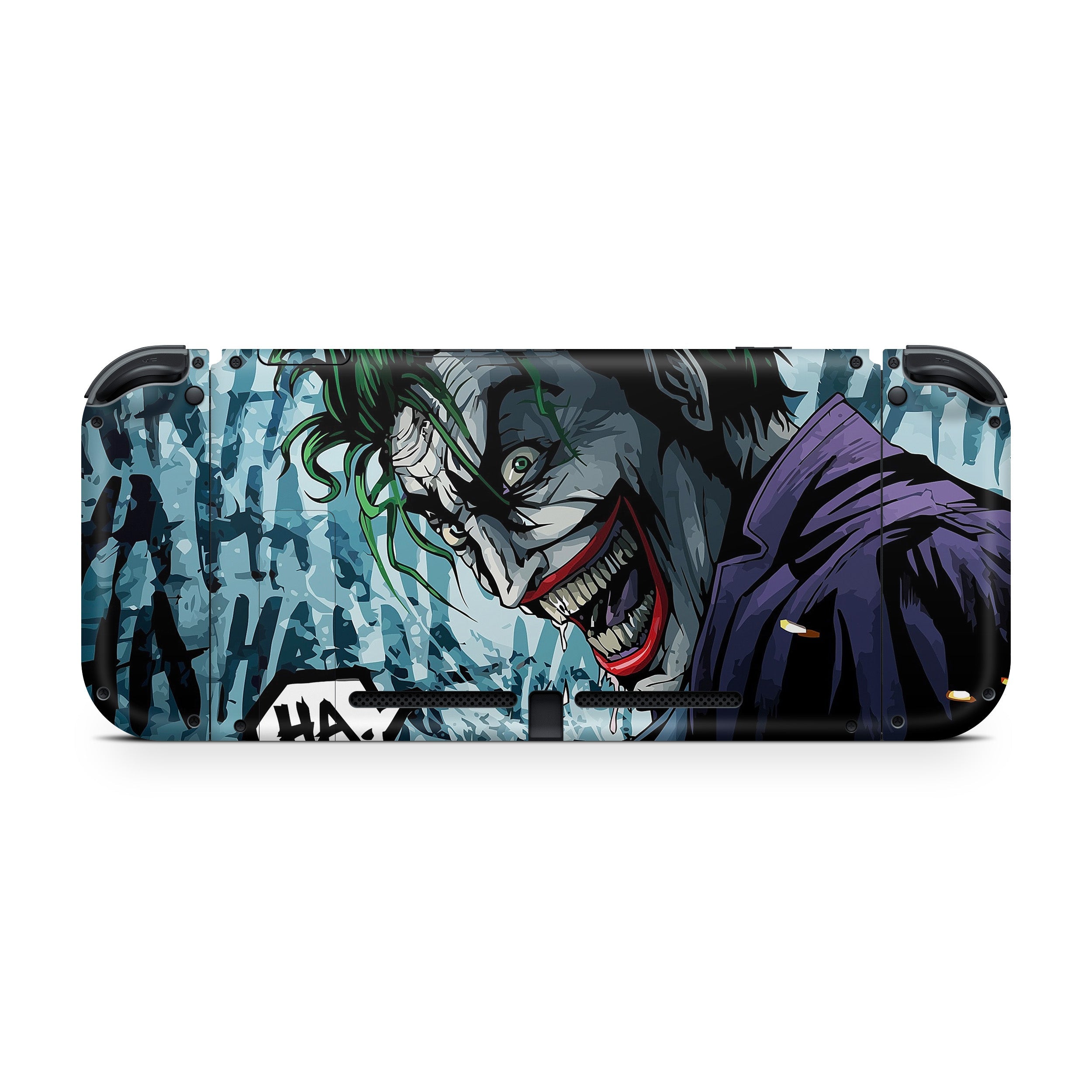 A video game skin featuring a DC Joker design for the Nintendo Switch.