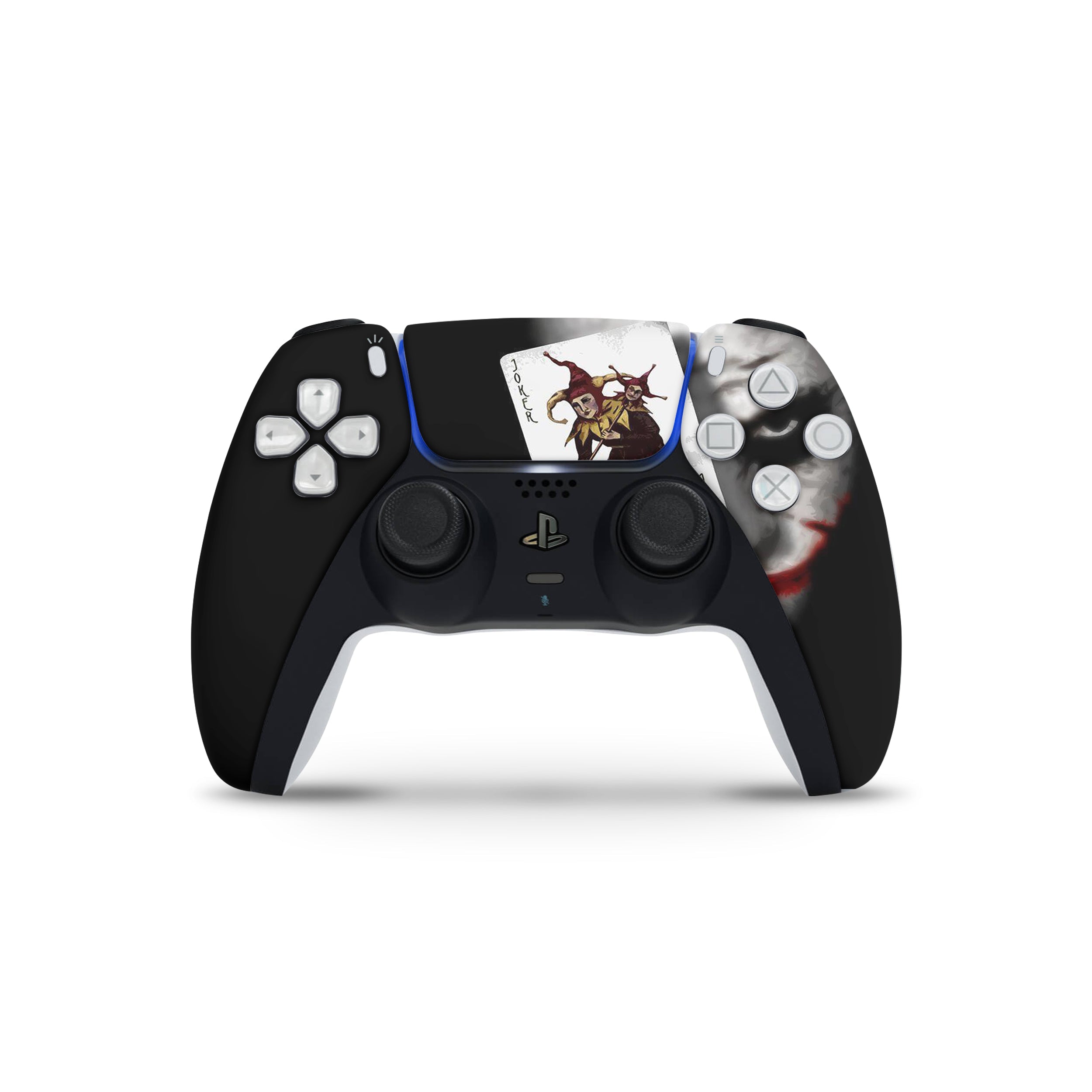 A video game skin featuring a DC Joker design for the PS5 DualSense Controller.