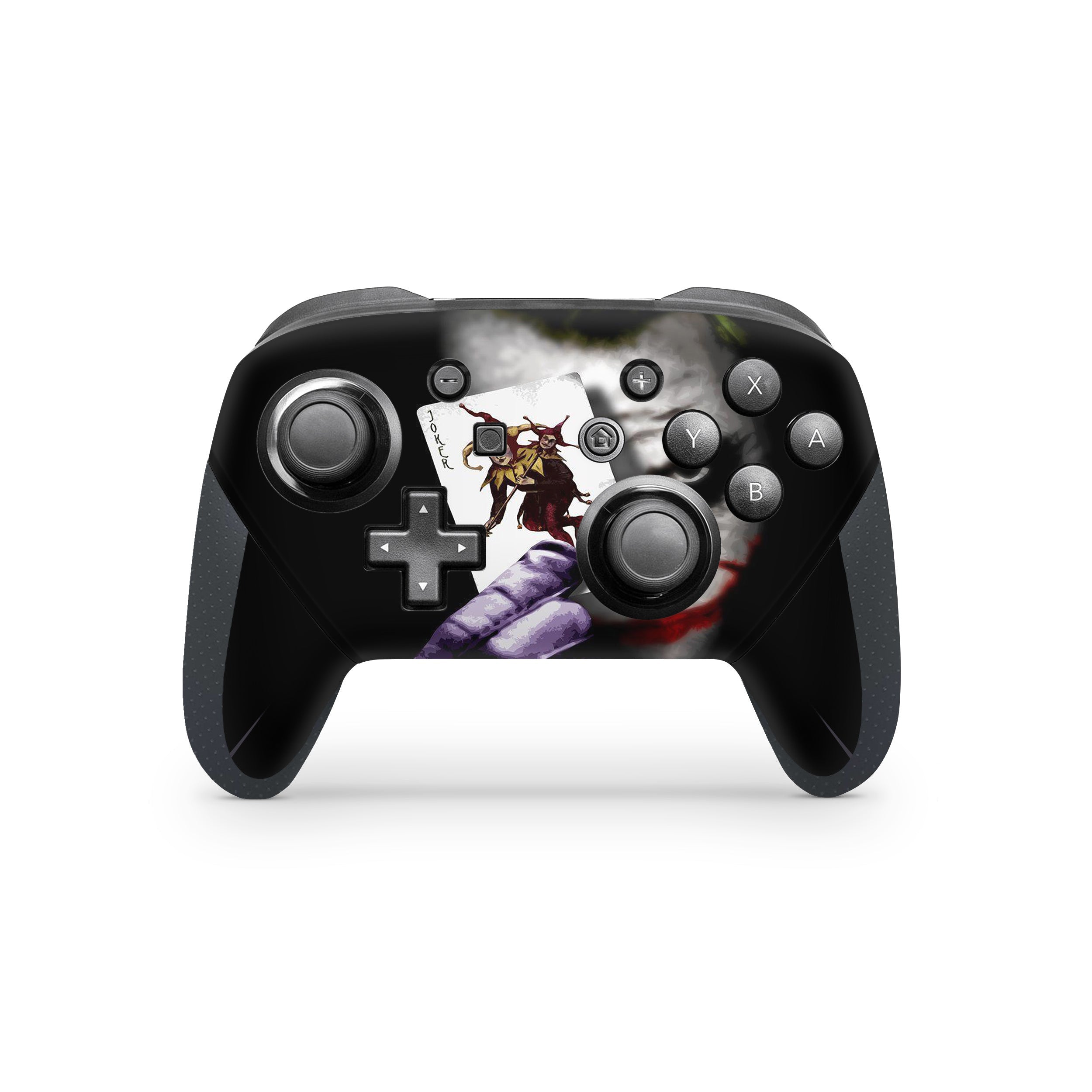 A video game skin featuring a DC Joker design for the Switch Pro Controller.