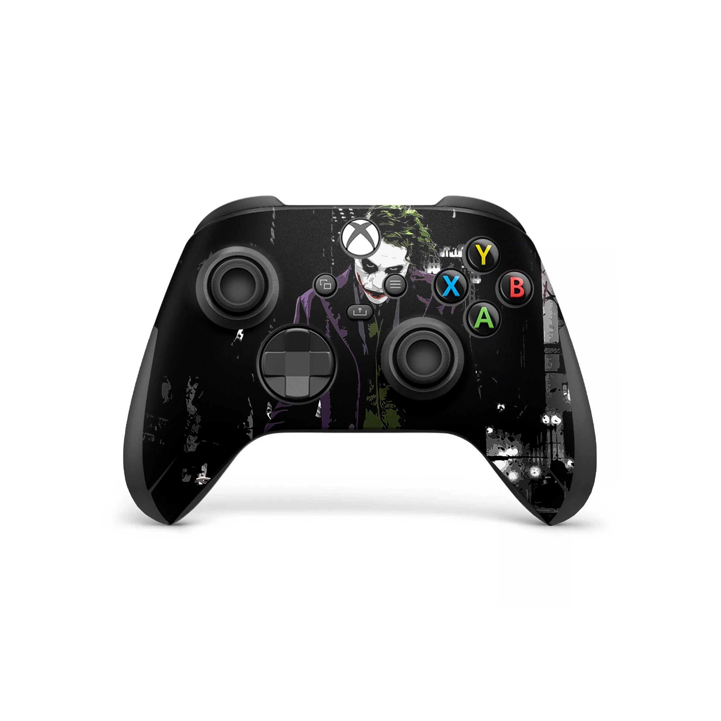 A video game skin featuring a DC Joker design for the Xbox Wireless Controller.