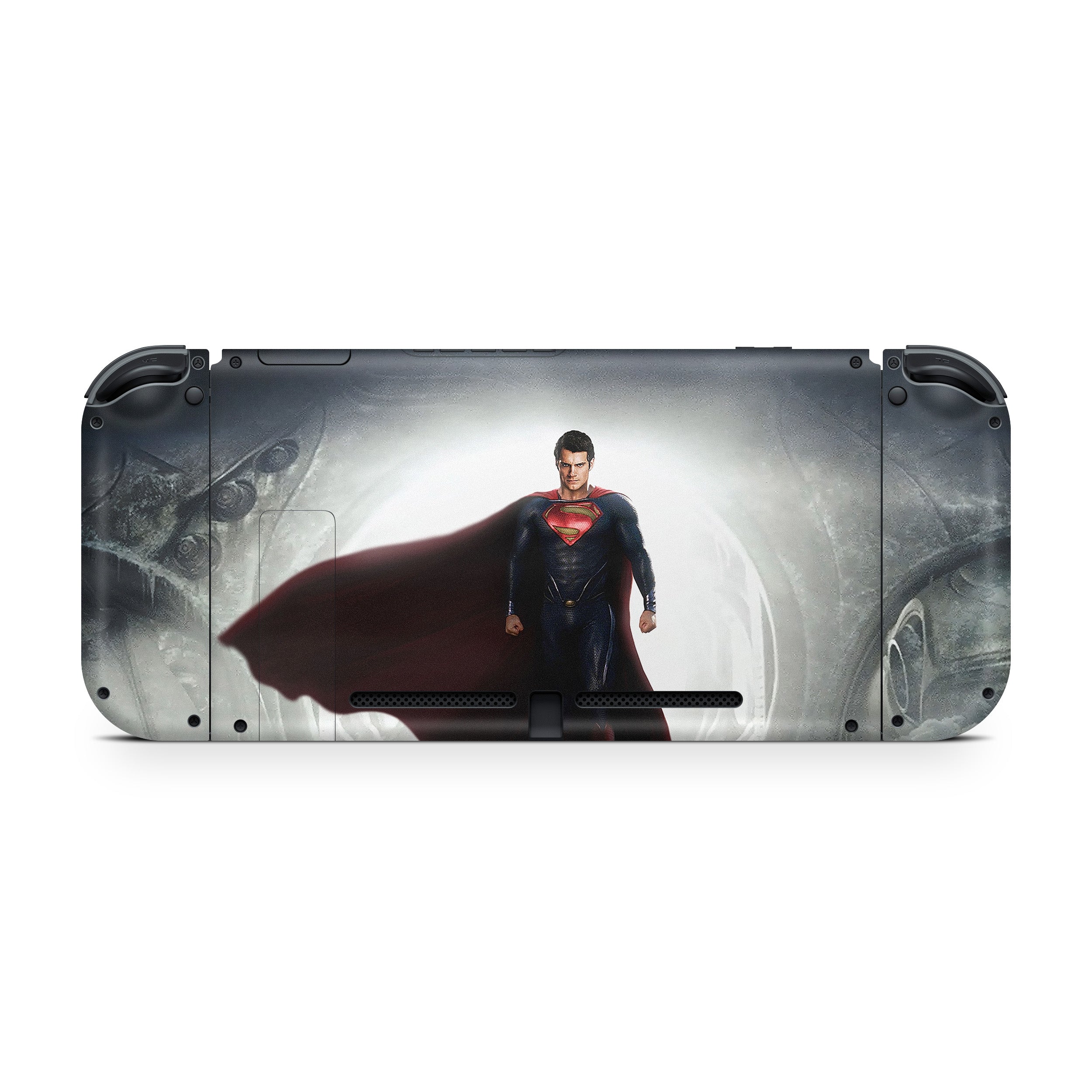 A video game skin featuring a DC Superman Man Of Steel design for the Nintendo Switch.