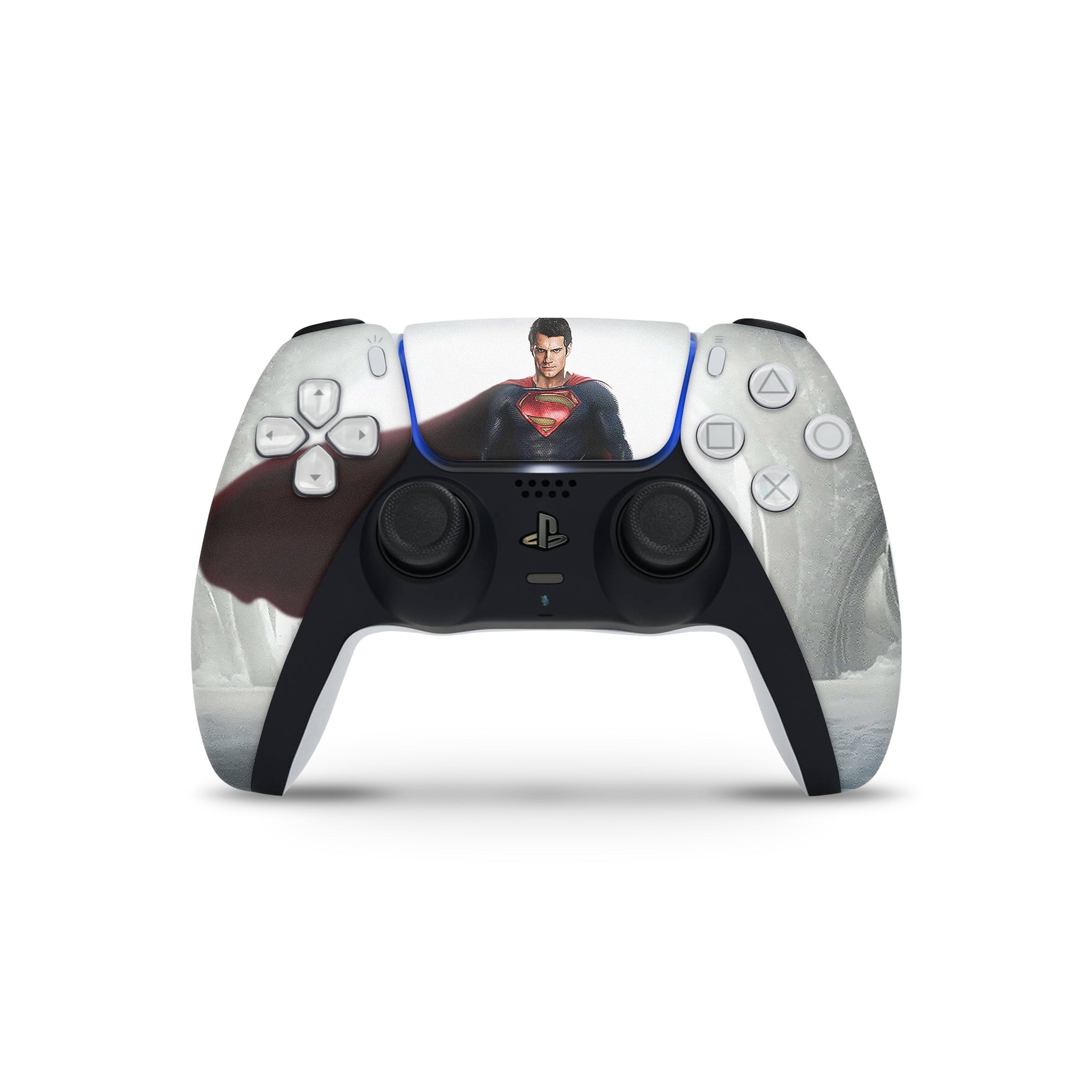 A video game skin featuring a DC Superman Man Of Steel design for the PS5 DualSense Controller.