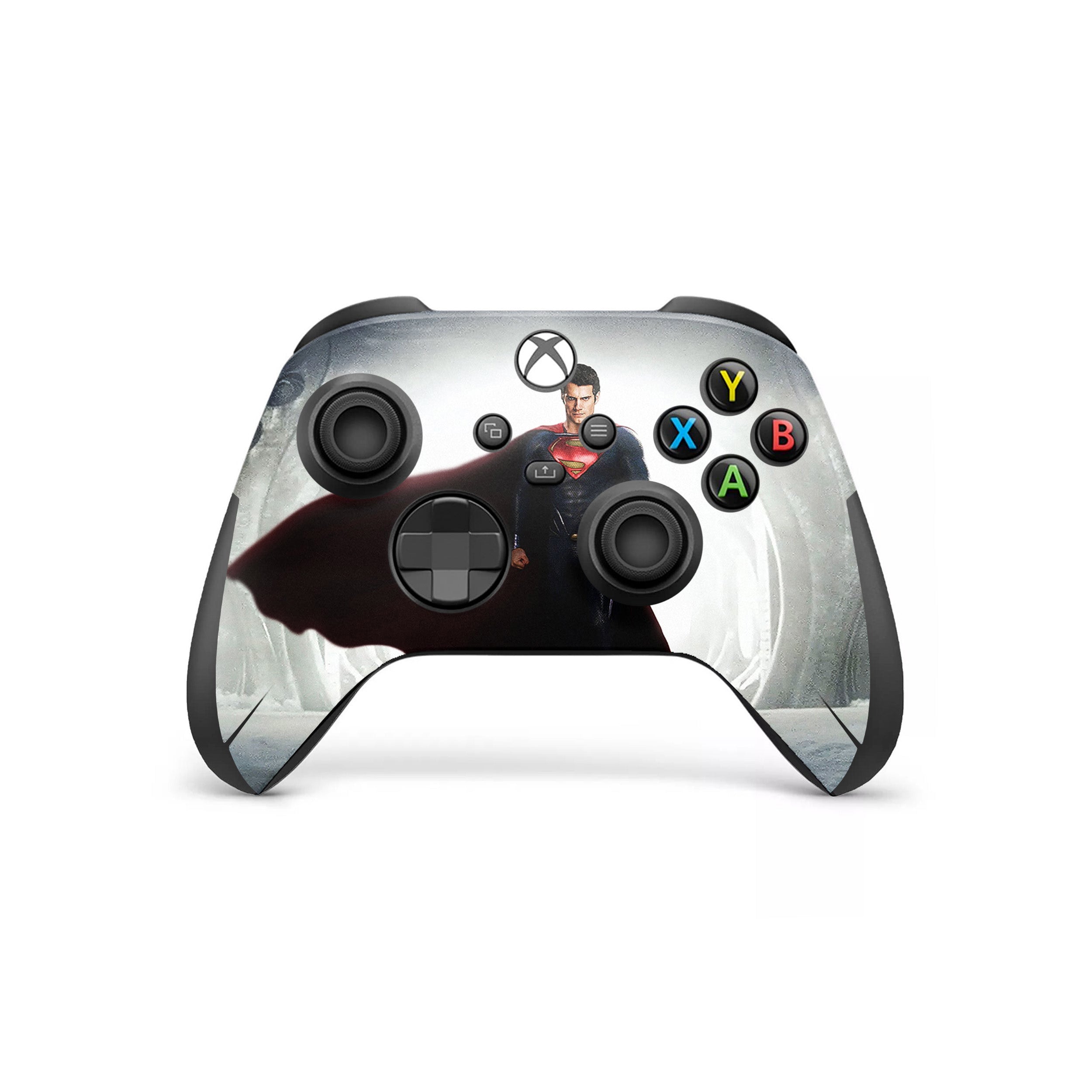 A video game skin featuring a DC Superman Man Of Steel design for the Xbox Wireless Controller.