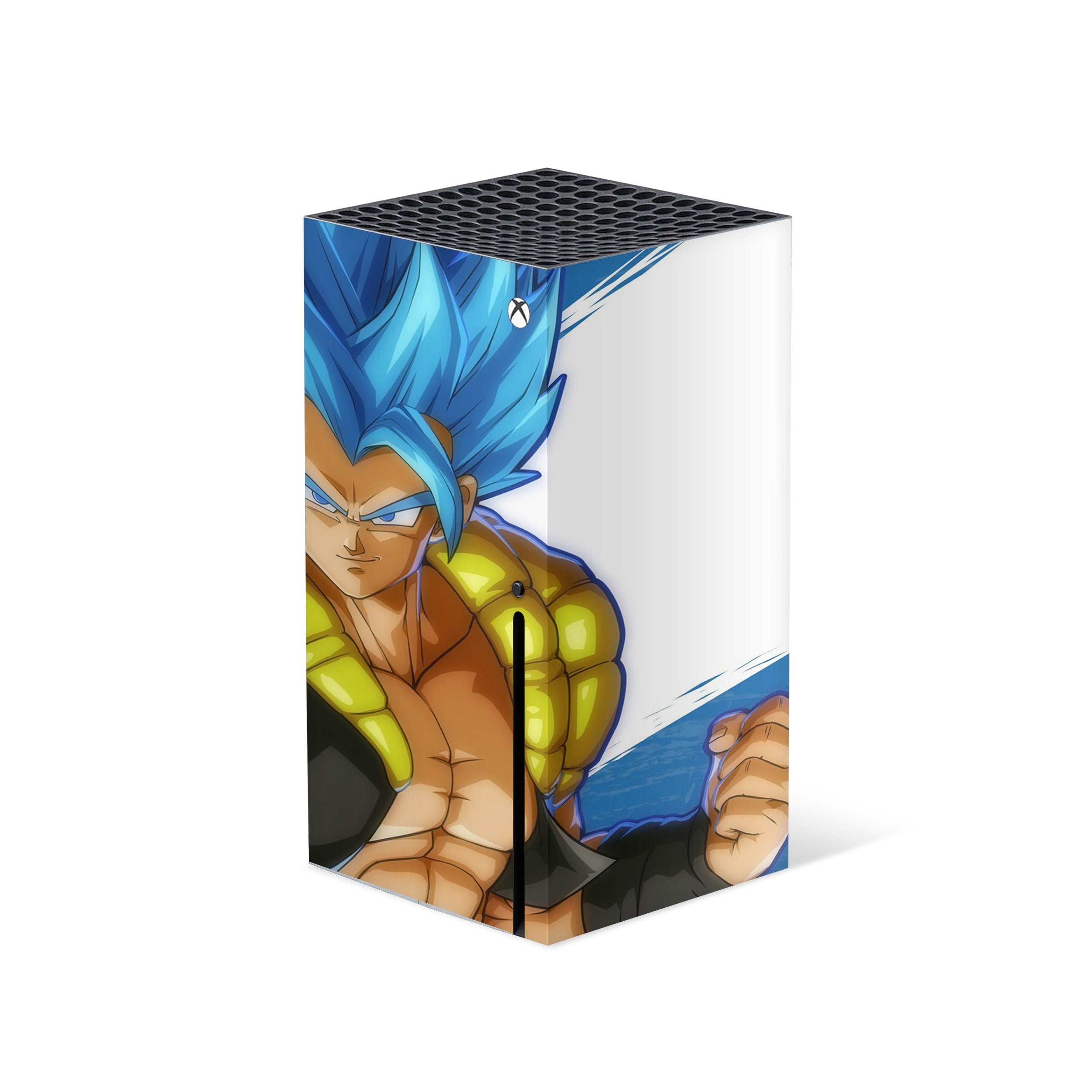 A video game skin featuring a Dragon Ball Fighterz Gogeta design for the Xbox Series X.