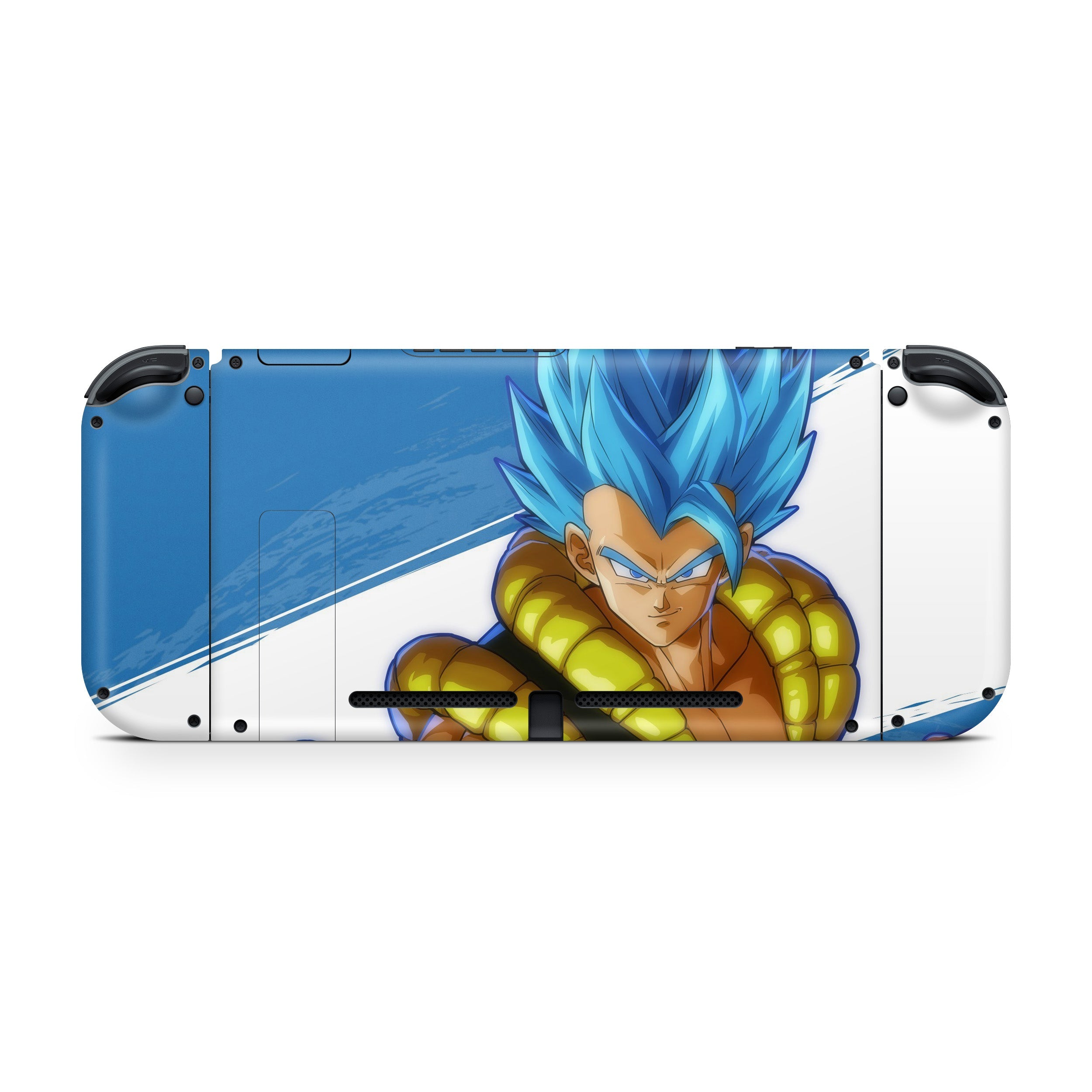 A video game skin featuring a Dragon Ball Fighterz Gogeta design for the Nintendo Switch.