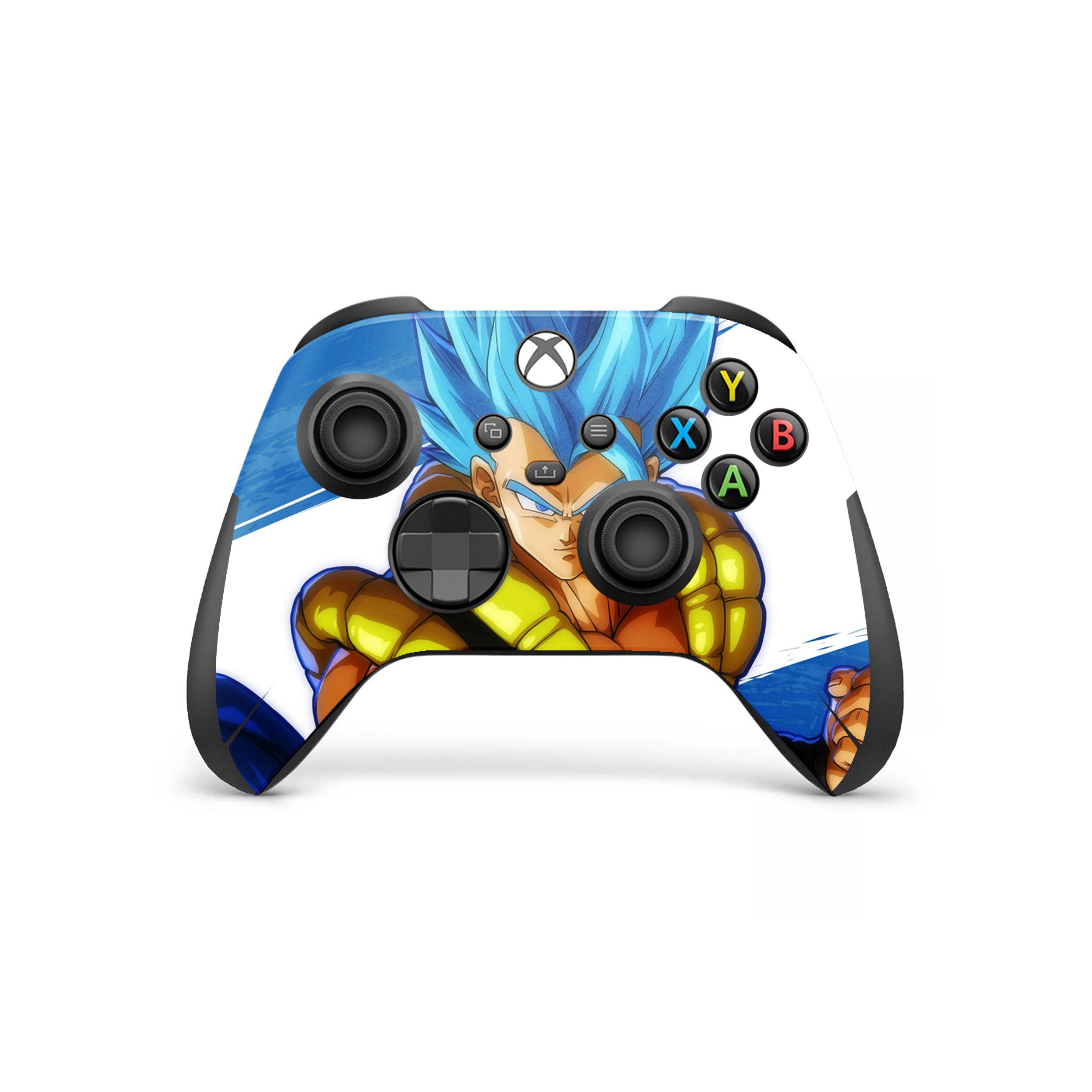 A video game skin featuring a Dragon Ball Fighterz Gogeta design for the Xbox Wireless Controller.