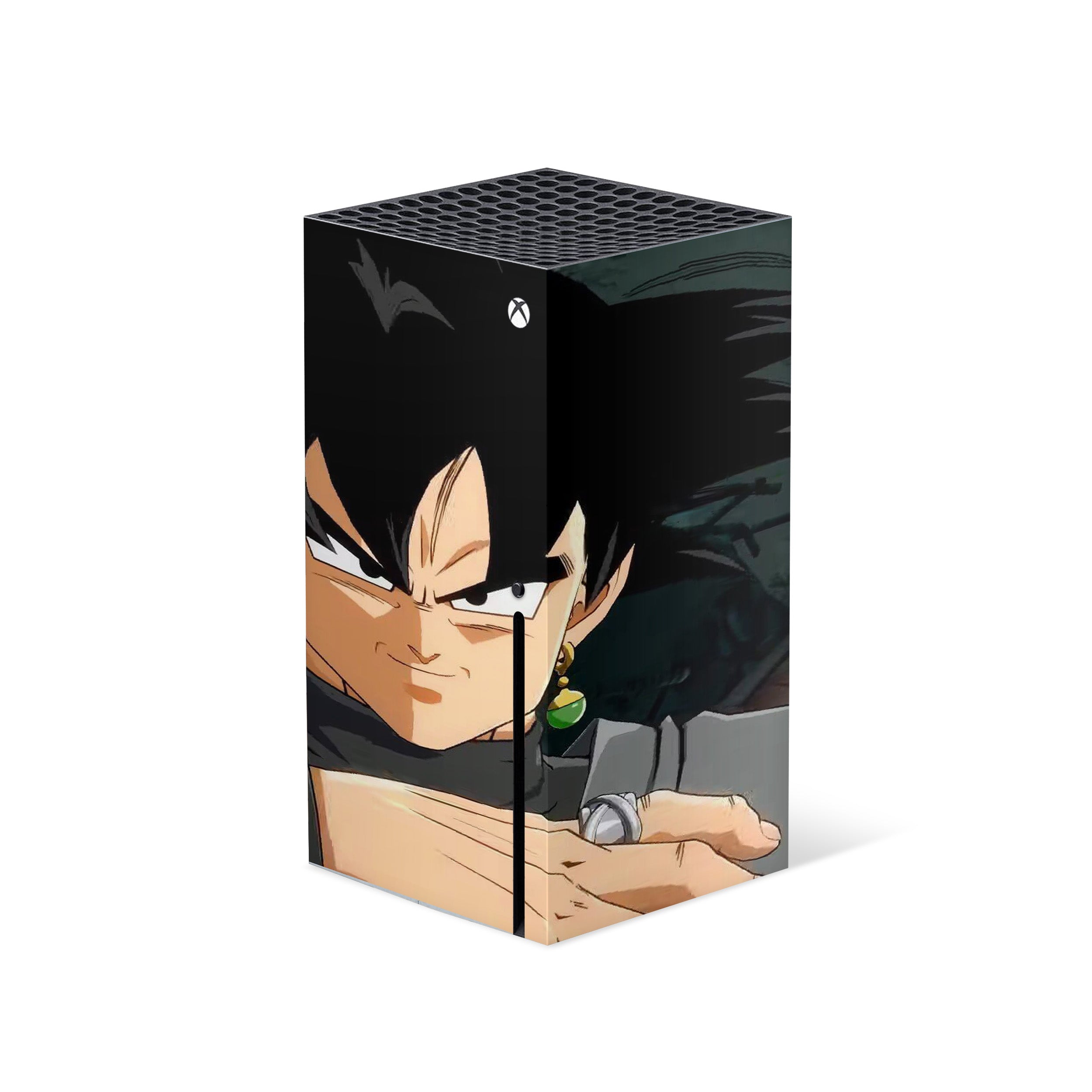 A video game skin featuring a Dragon Ball Fighterz Goku Black design for the Xbox Series X.