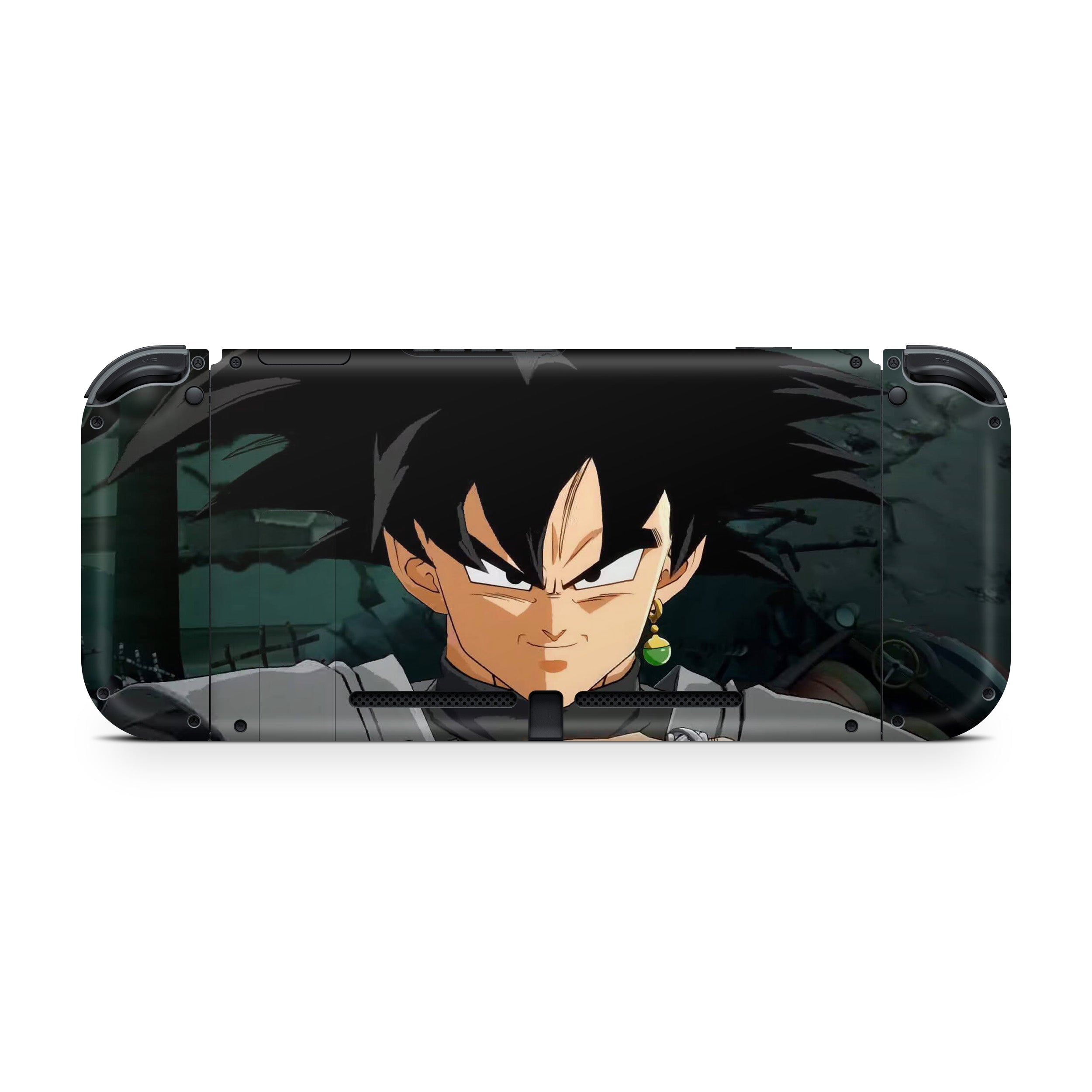 A video game skin featuring a Dragon Ball Fighterz Goku Black design for the Nintendo Switch.