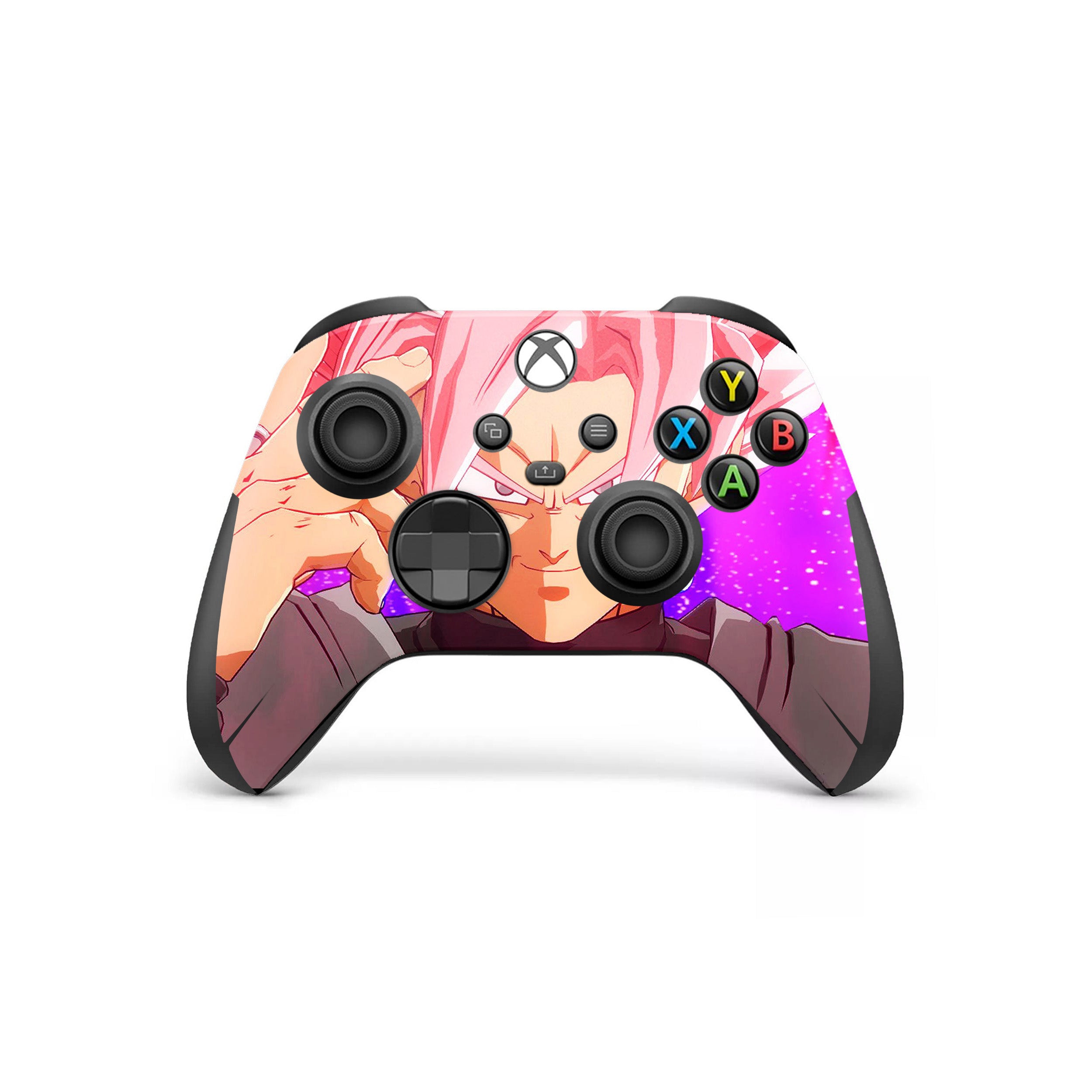 A video game skin featuring a Dragon Ball Fighterz Goku Black design for the Xbox Wireless Controller.
