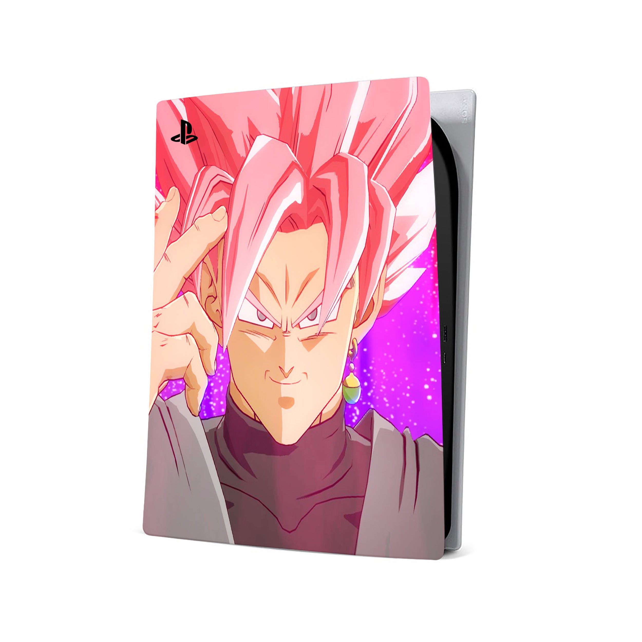 A video game skin featuring a Dragon Ball Fighterz Goku Black design for the PS5.