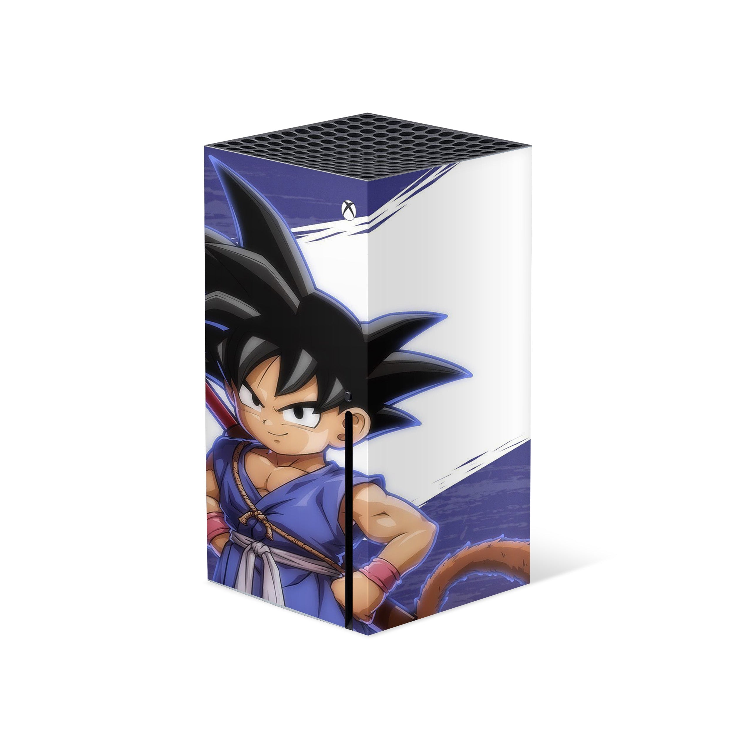 A video game skin featuring a Dragon Ball Fighterz Kid Goku design for the Xbox Series X.