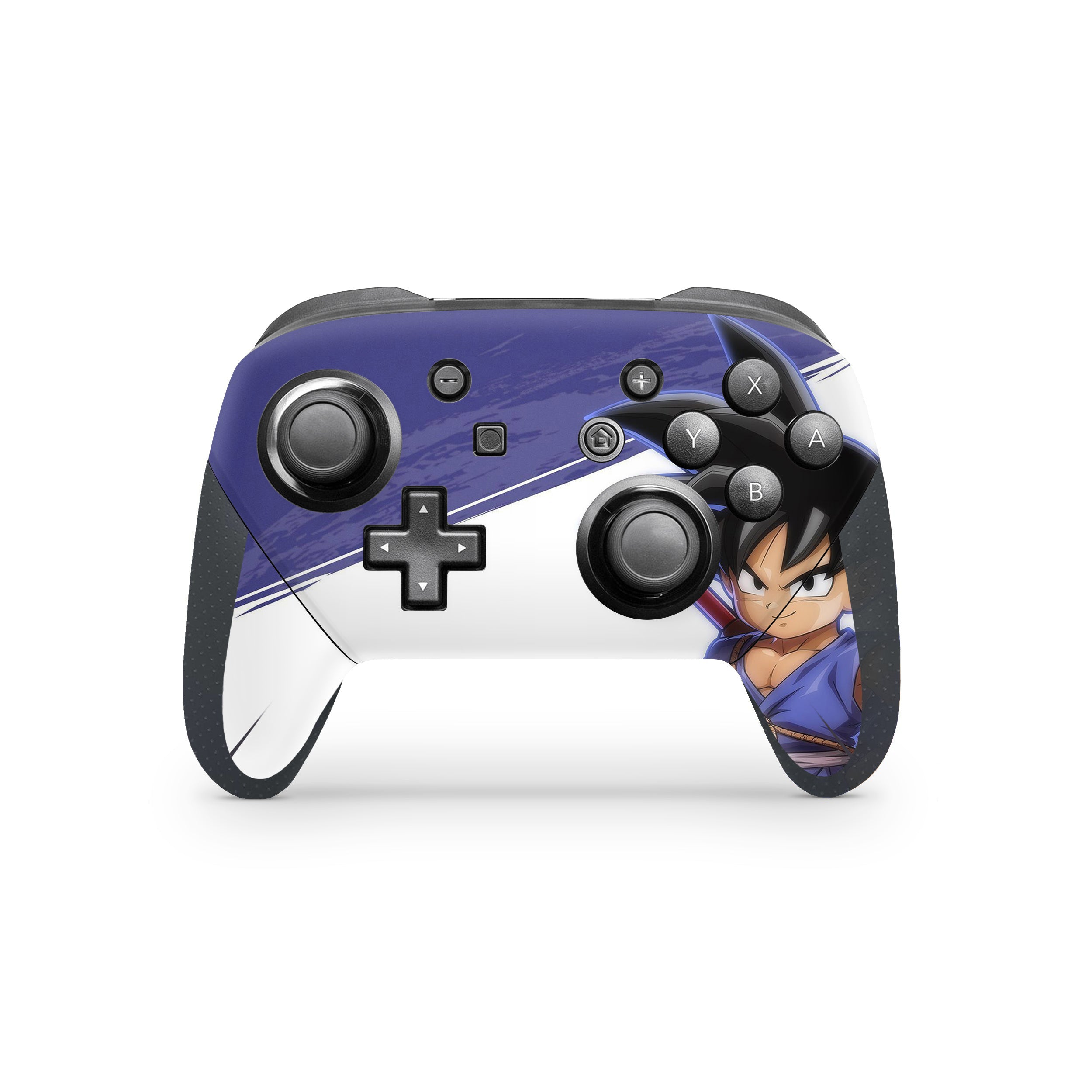 A video game skin featuring a Dragon Ball Fighterz Kid Goku design for the Switch Pro Controller.