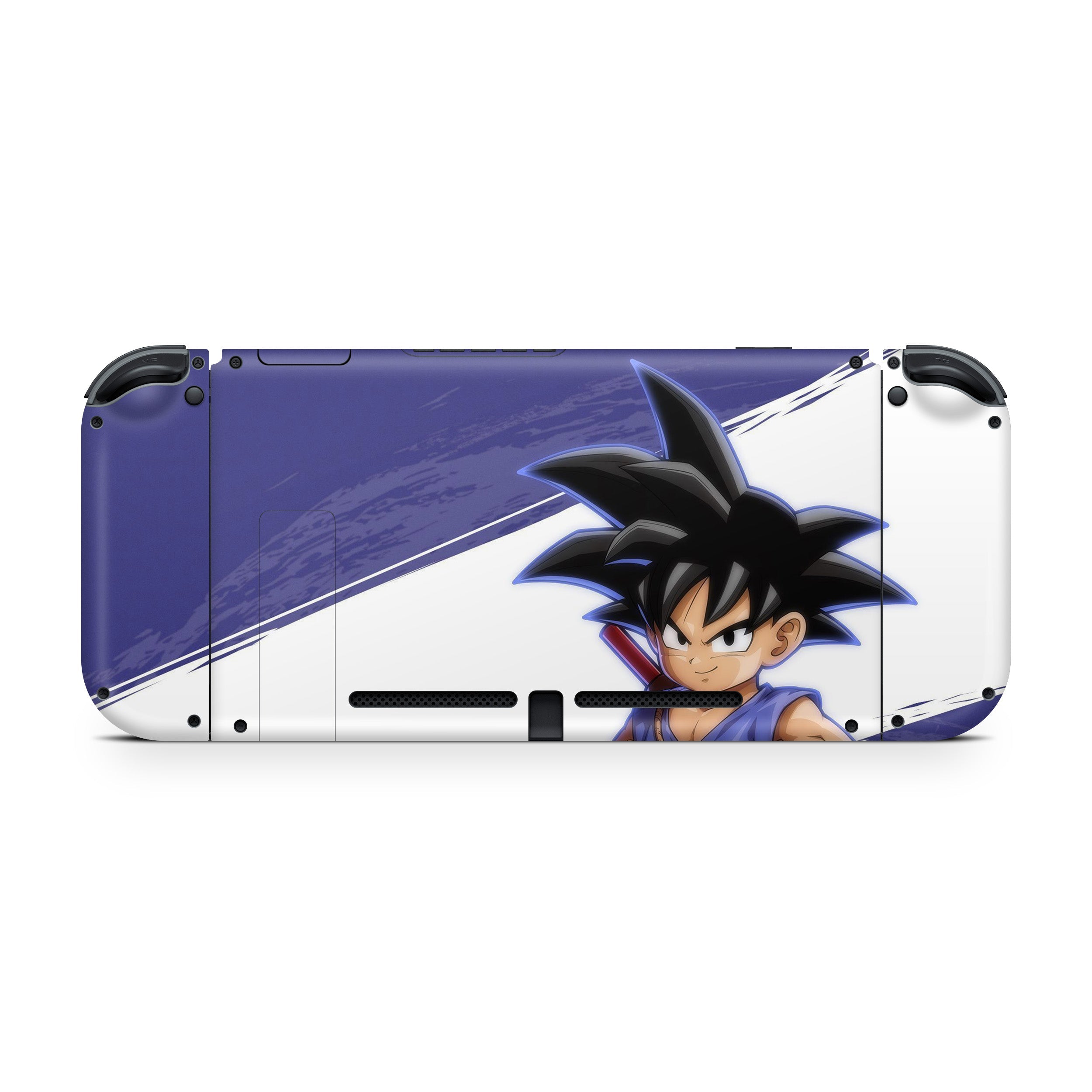 A video game skin featuring a Dragon Ball Fighterz Kid Goku design for the Nintendo Switch.