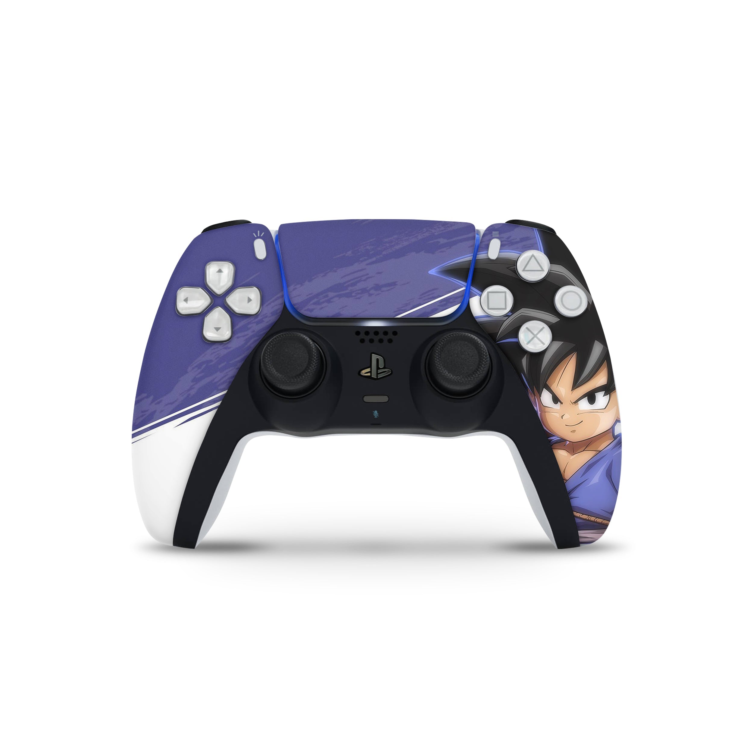 A video game skin featuring a Dragon Ball Fighterz Kid Goku design for the PS5 DualSense Controller.