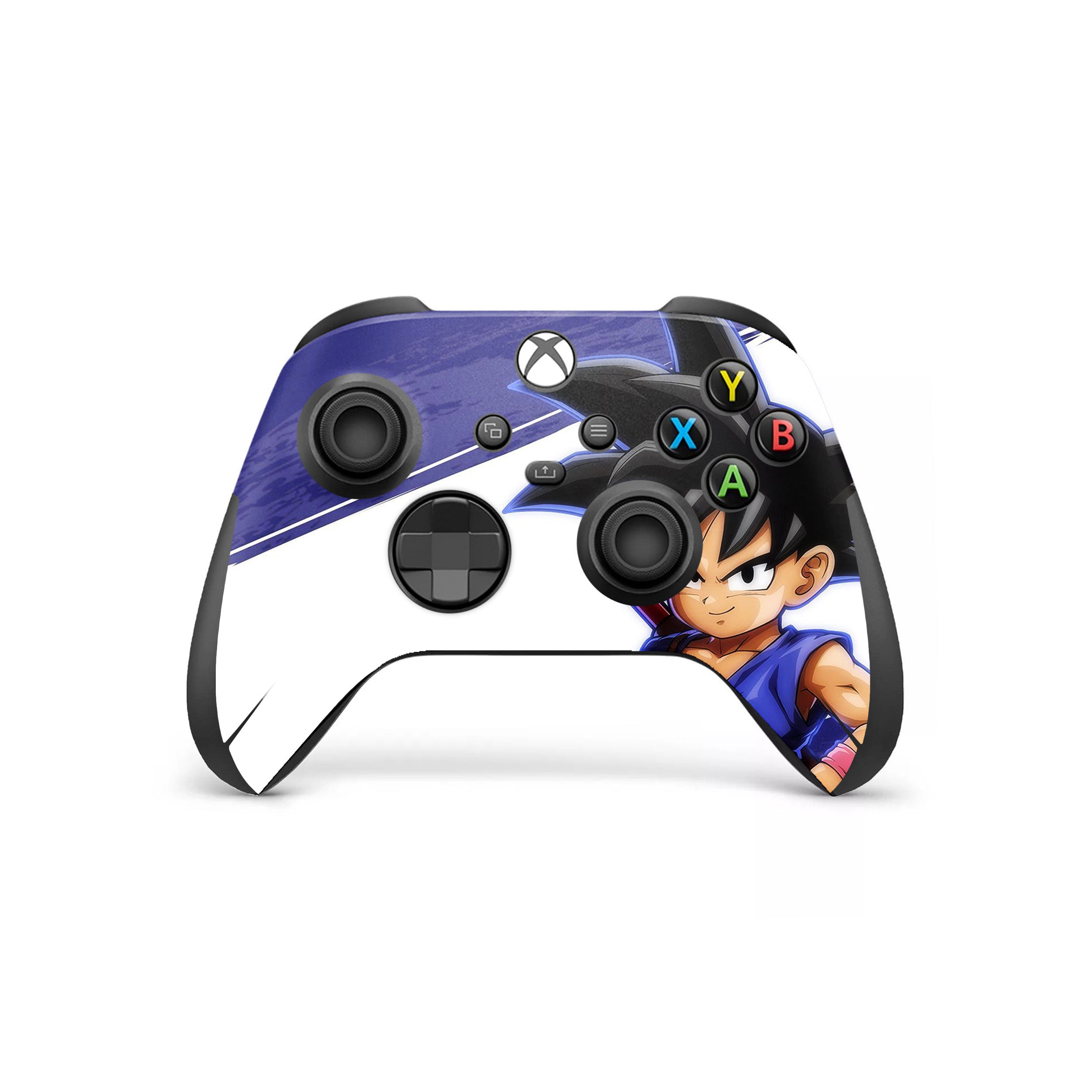 A video game skin featuring a Dragon Ball Fighterz Kid Goku design for the Xbox Wireless Controller.