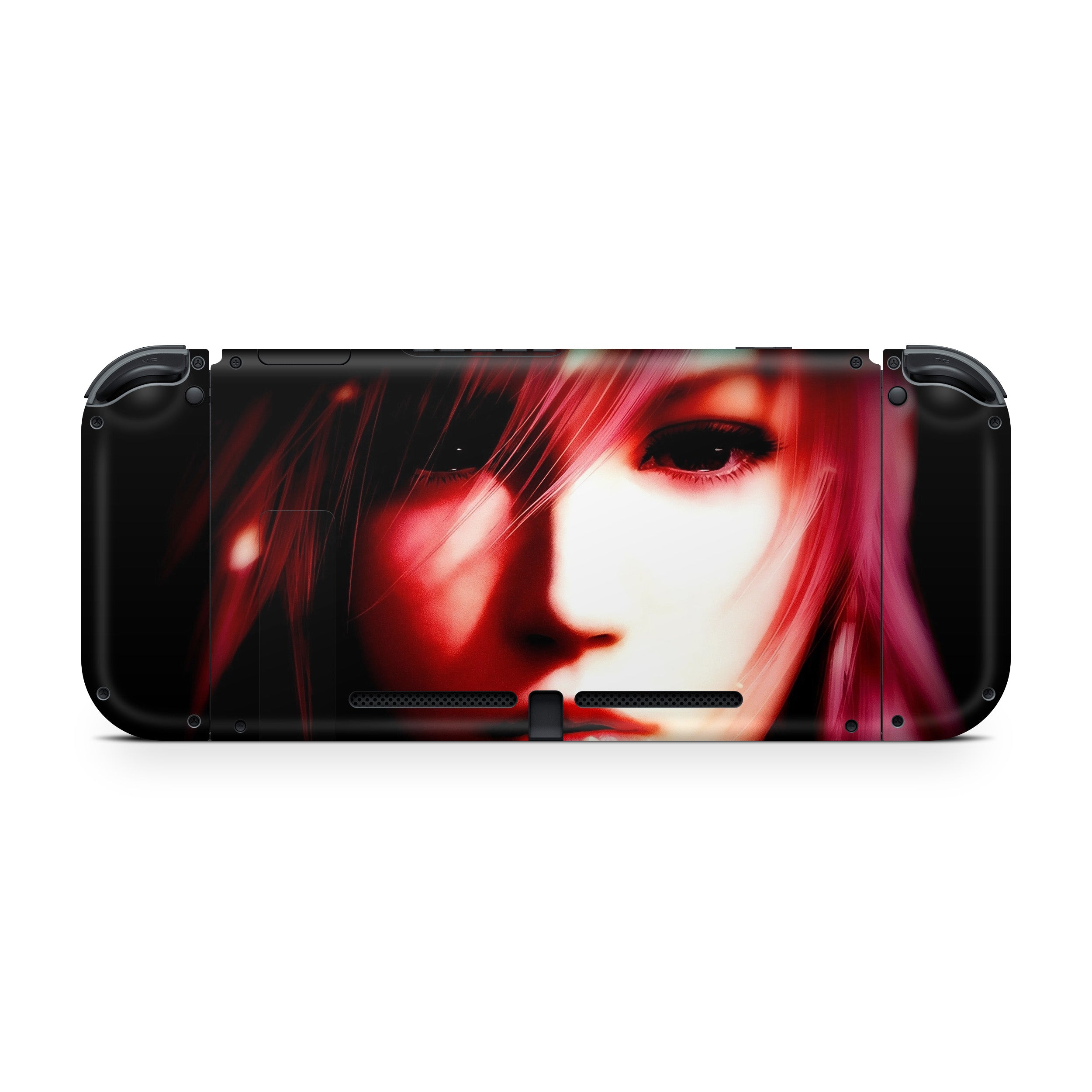 A video game skin featuring a Final Fantasy 13 Lightning design for the Nintendo Switch.