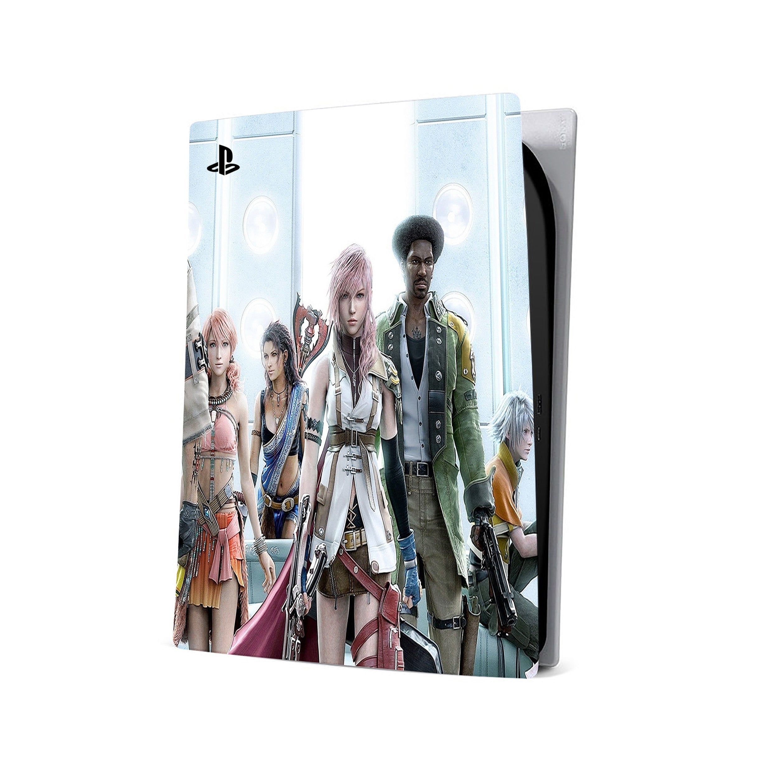 A video game skin featuring a Final Fantasy 13 Squad design for the PS5.