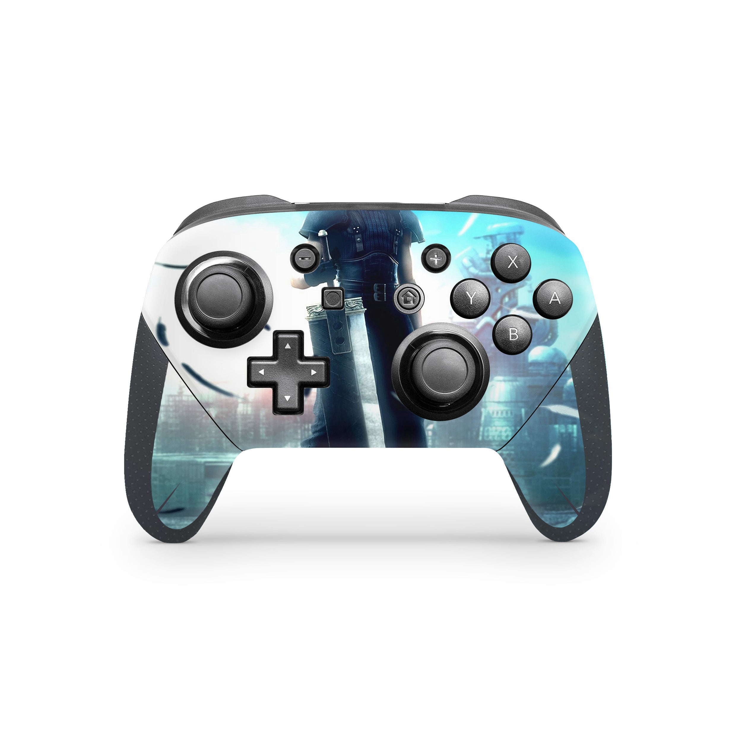 A video game skin featuring a Final Fantasy 7 Cloud And Sephiroth design for the Switch Pro Controller.