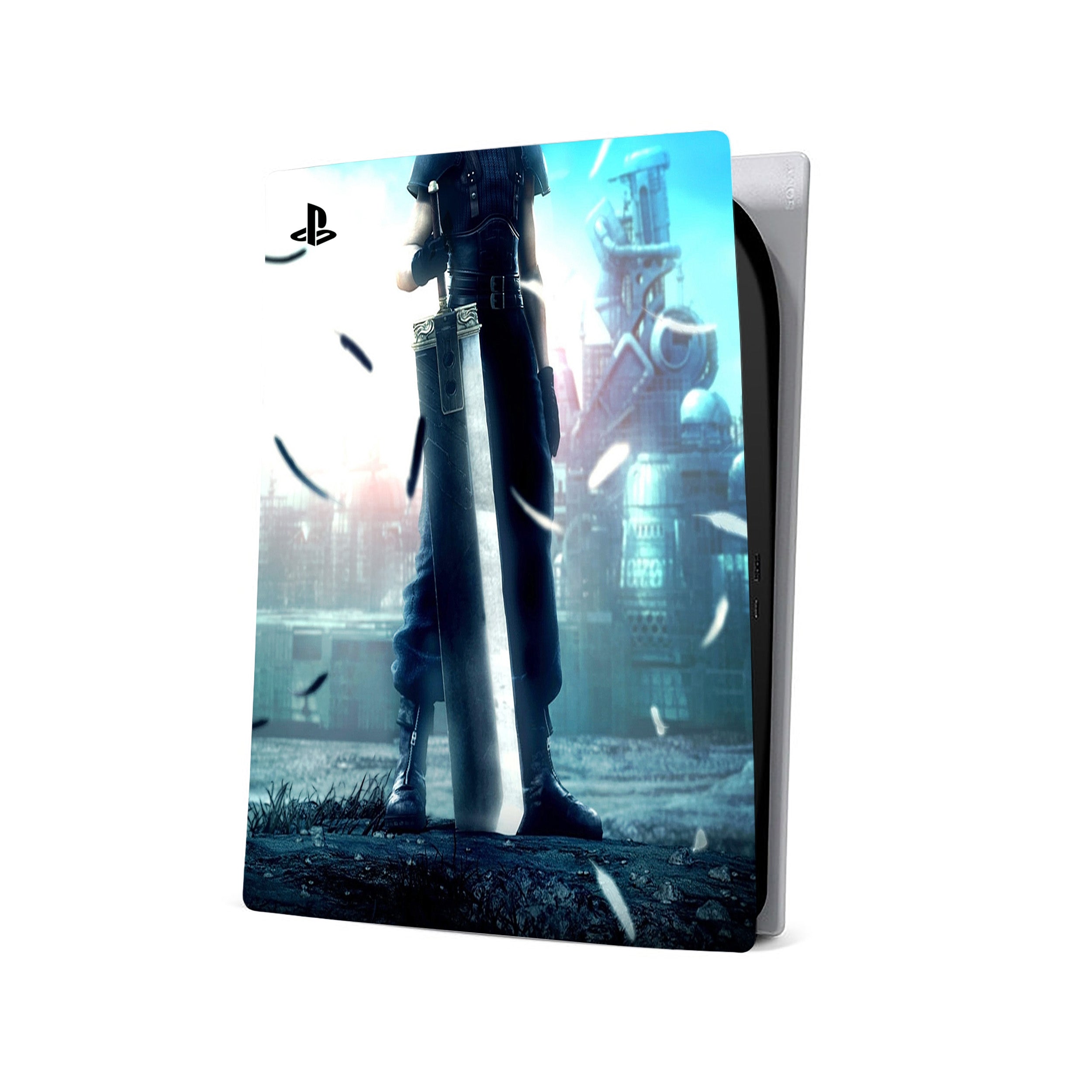 A video game skin featuring a Final Fantasy 7 Cloud And Sephiroth design for the PS5.