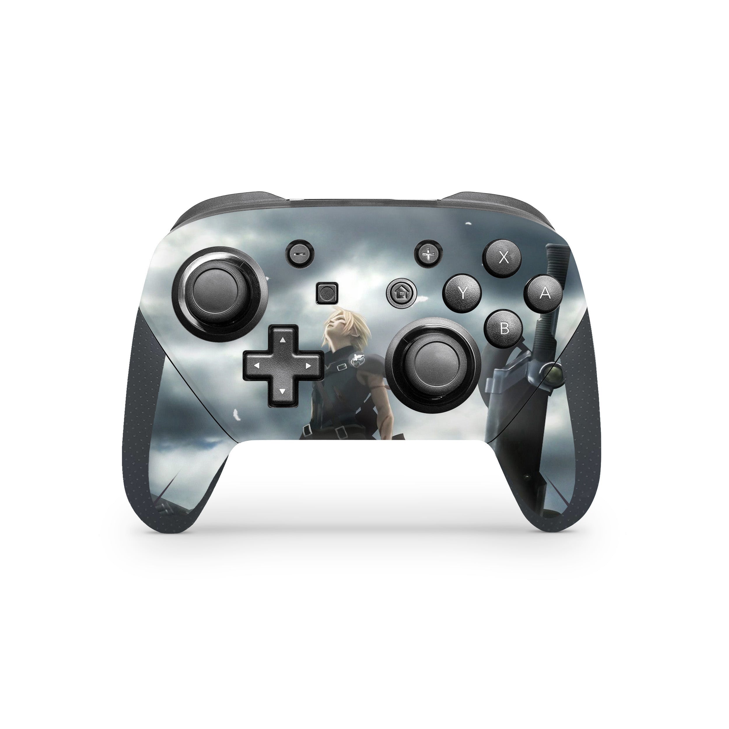 A video game skin featuring a Final Fantasy 7 Cloud Reborn design for the Switch Pro Controller.
