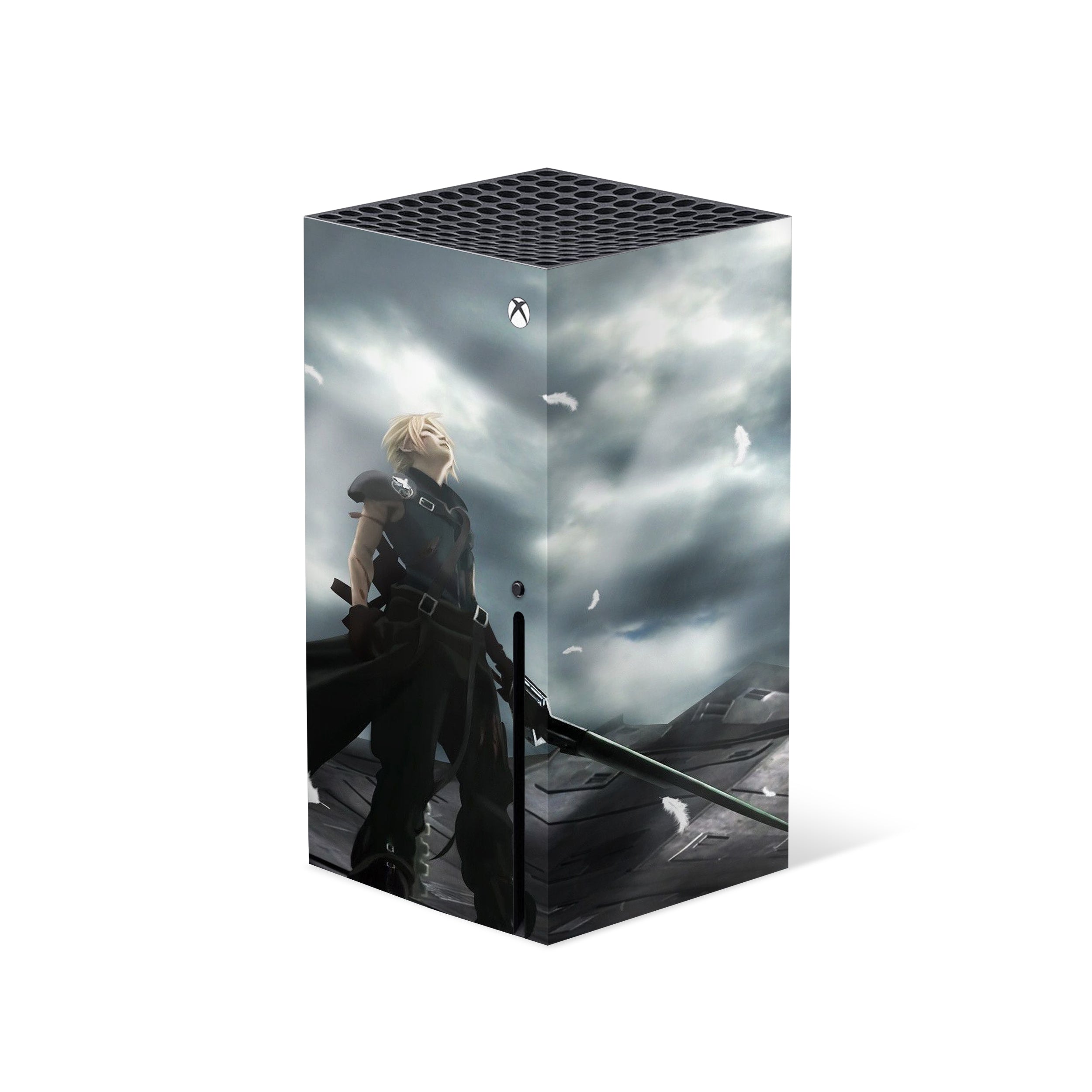 A video game skin featuring a Final Fantasy 7 Cloud Reborn design for the Xbox Series X.