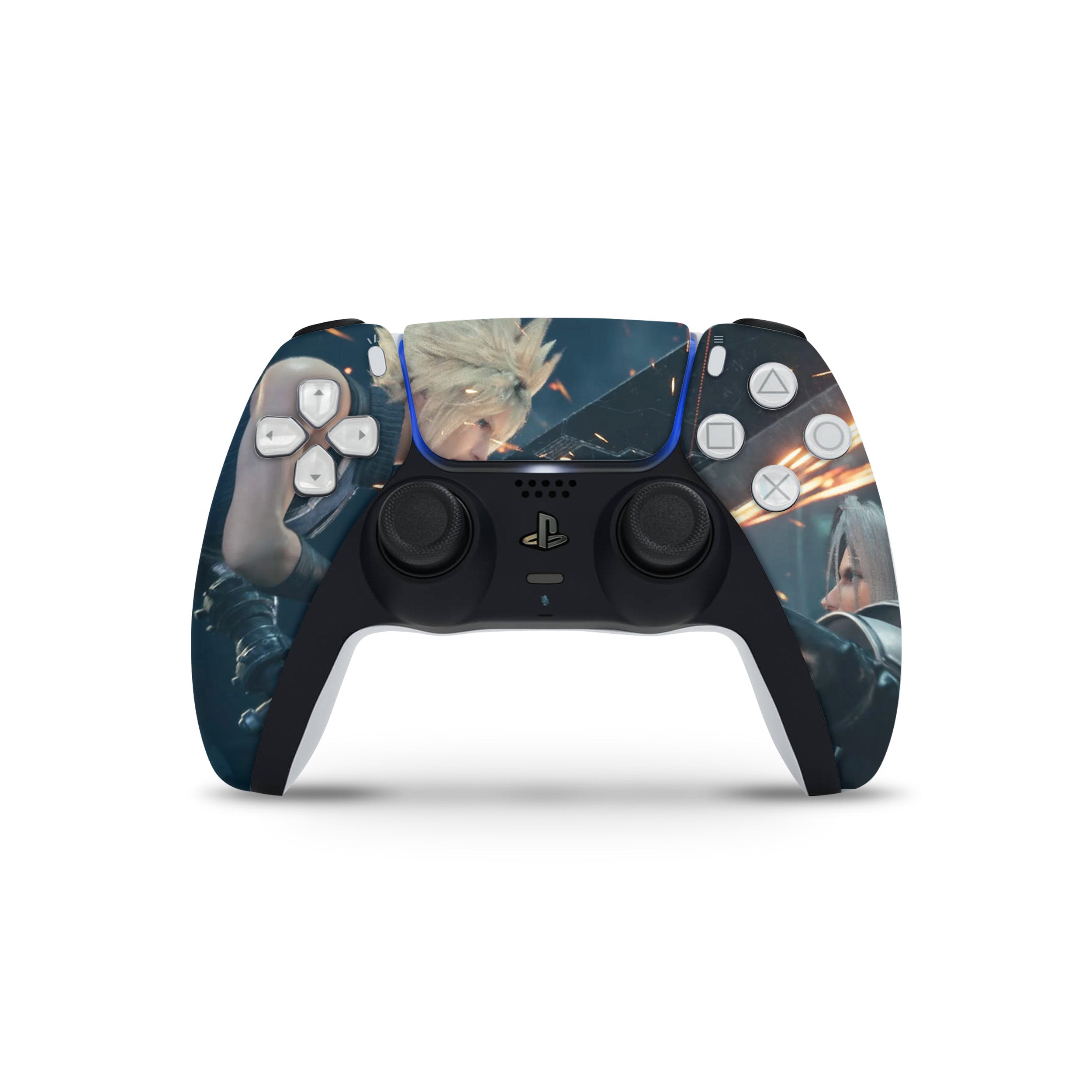 A video game skin featuring a Final Fantasy 7 Cloud vs Sephiroth design for the PS5 DualSense Controller.
