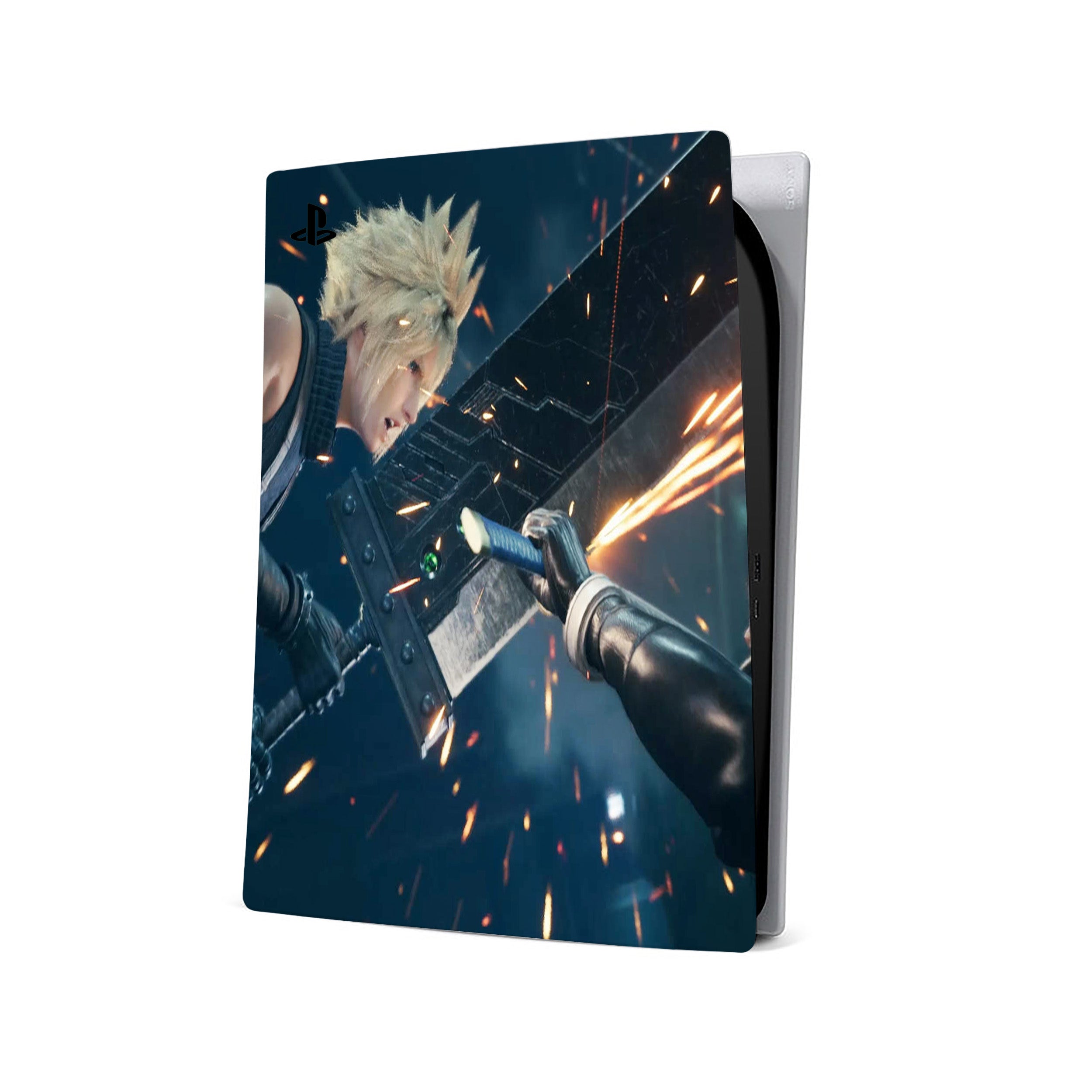 A video game skin featuring a Final Fantasy 7 Cloud vs Sephiroth design for the PS5.