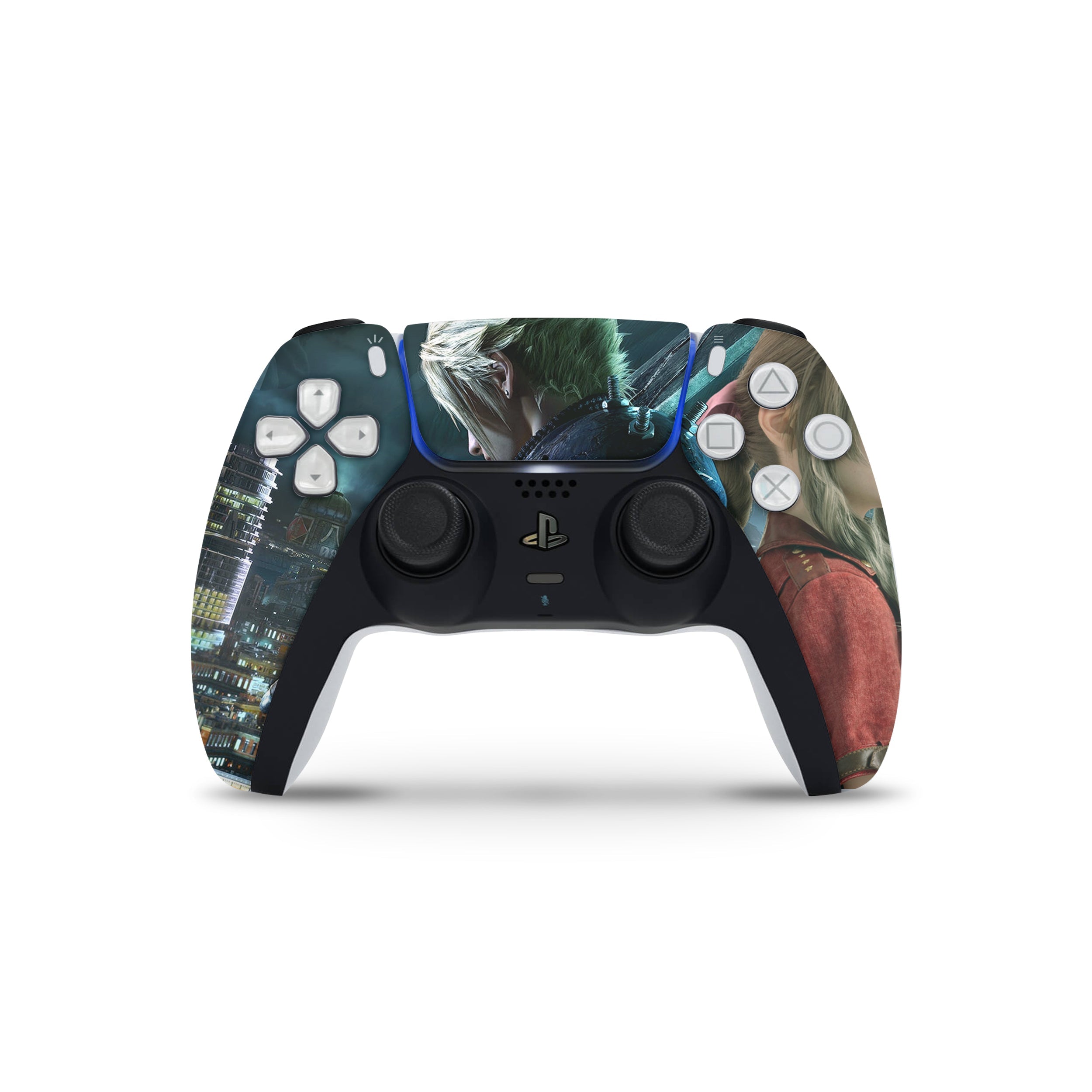 A video game skin featuring a Final Fantasy 7 Group design for the PS5 DualSense Controller.