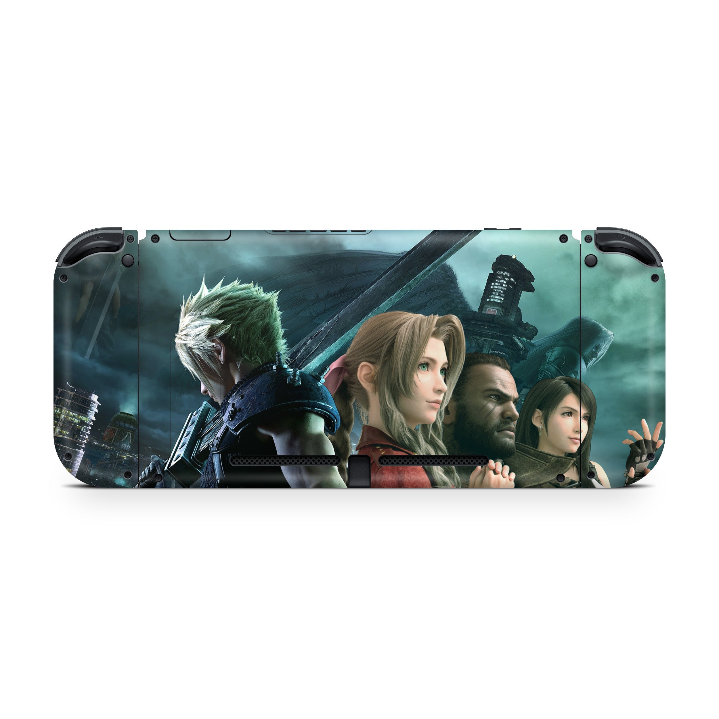 A video game skin featuring a Final Fantasy 7 Group design for the Nintendo Switch.