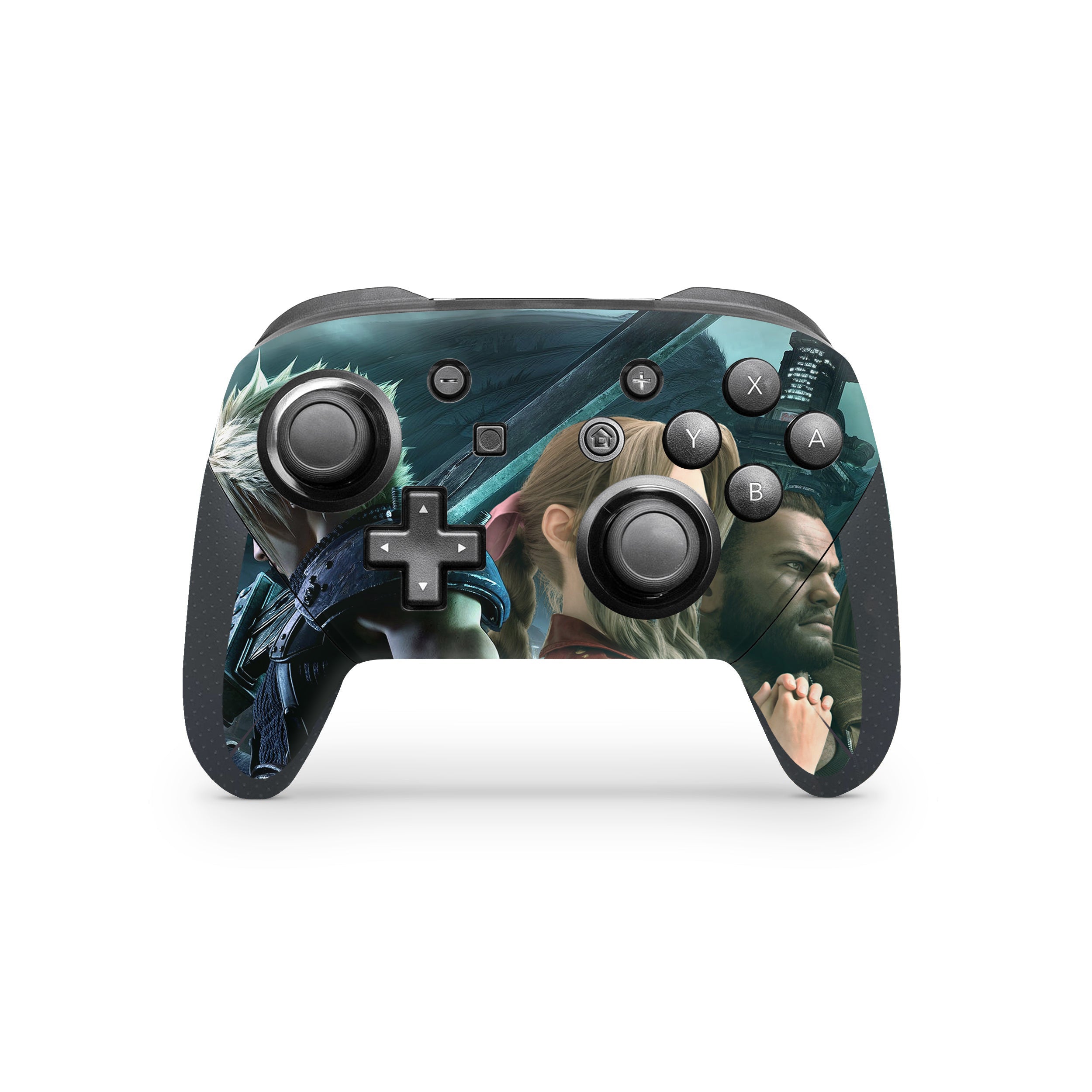 A video game skin featuring a Final Fantasy 7 Group design for the Switch Pro Controller.
