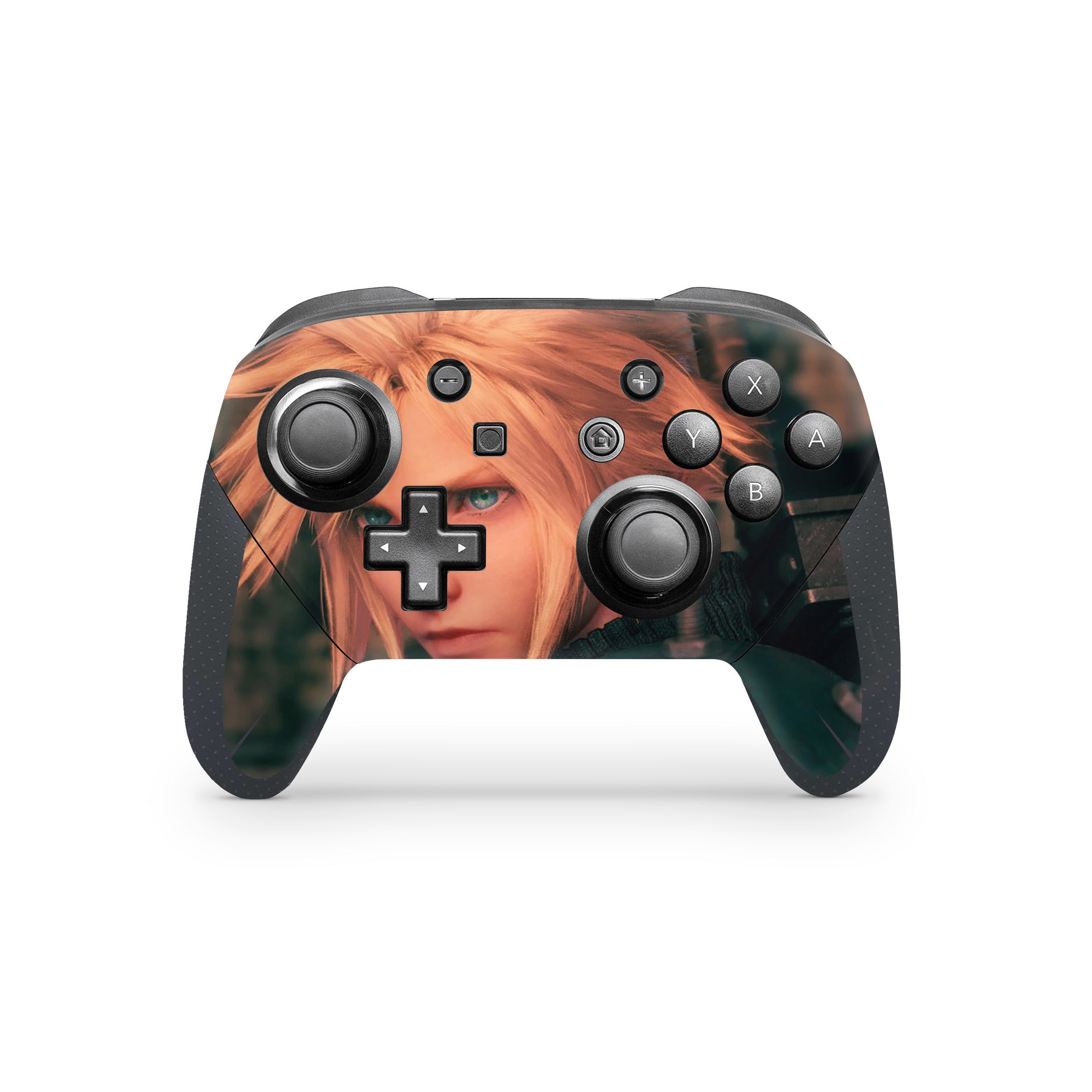 A video game skin featuring a Final Fantasy 7 Remake Cloud design for the Switch Pro Controller.