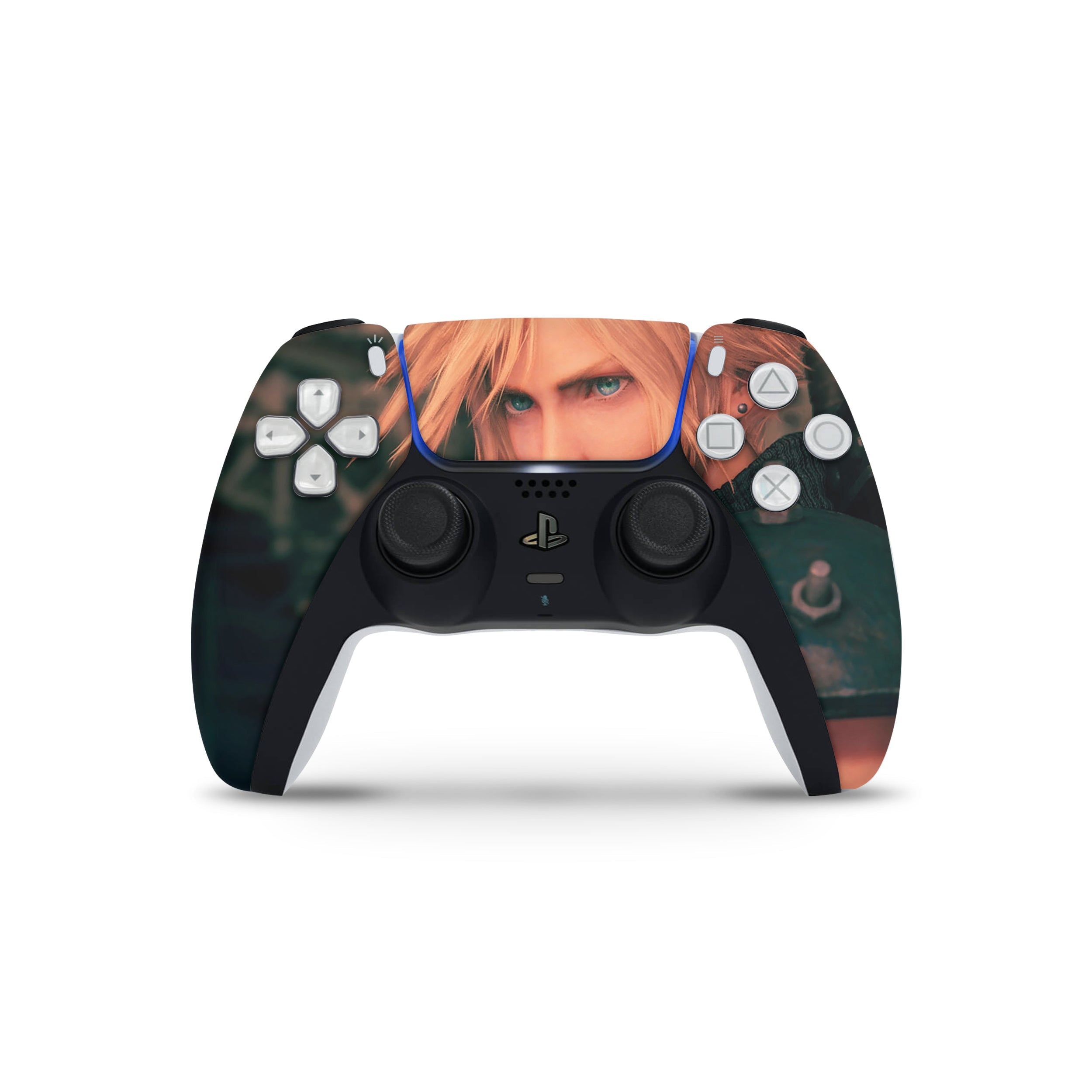 A video game skin featuring a Final Fantasy 7 Remake Cloud design for the PS5 DualSense Controller.