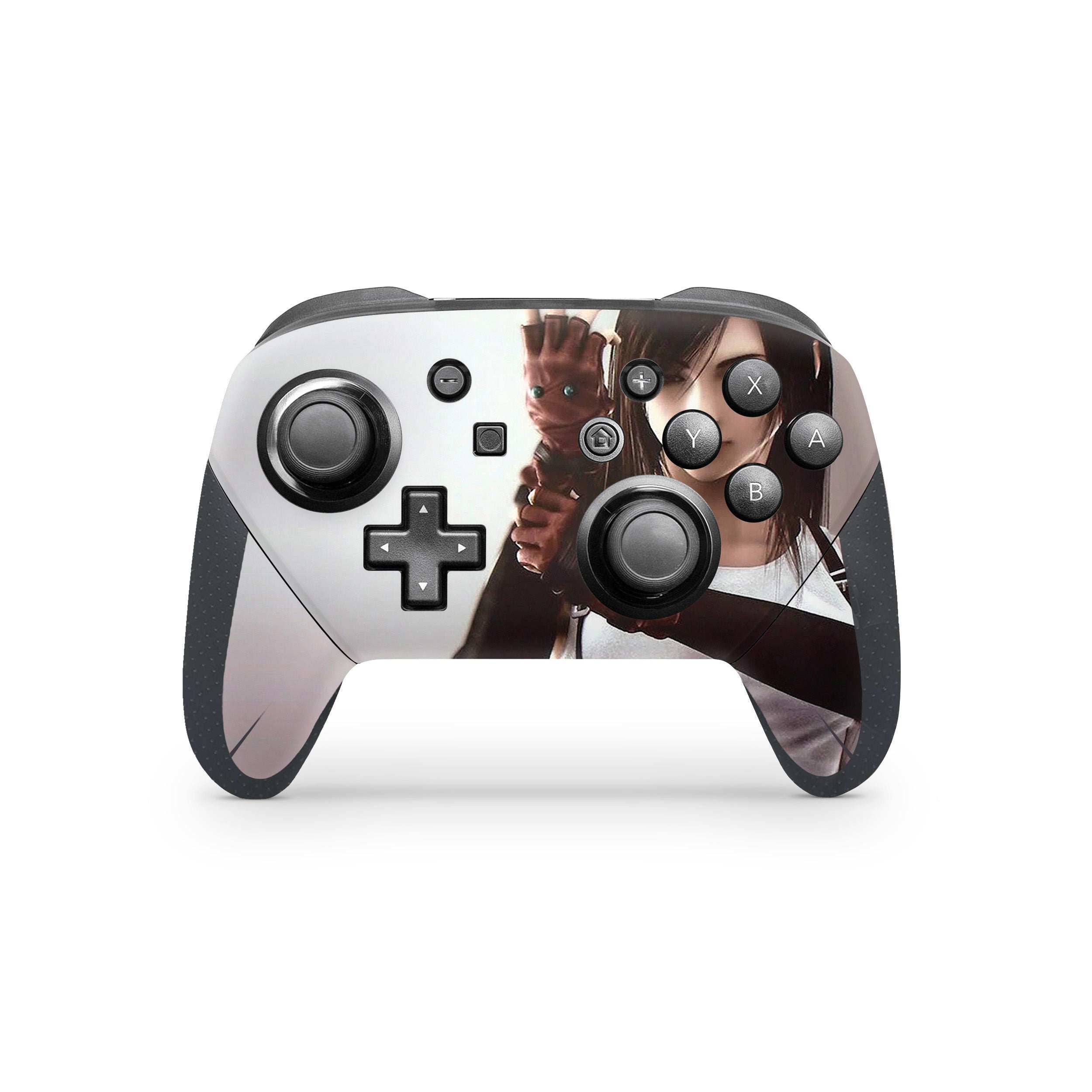 A video game skin featuring a Final Fantasy 7 Tifa design for the Switch Pro Controller.