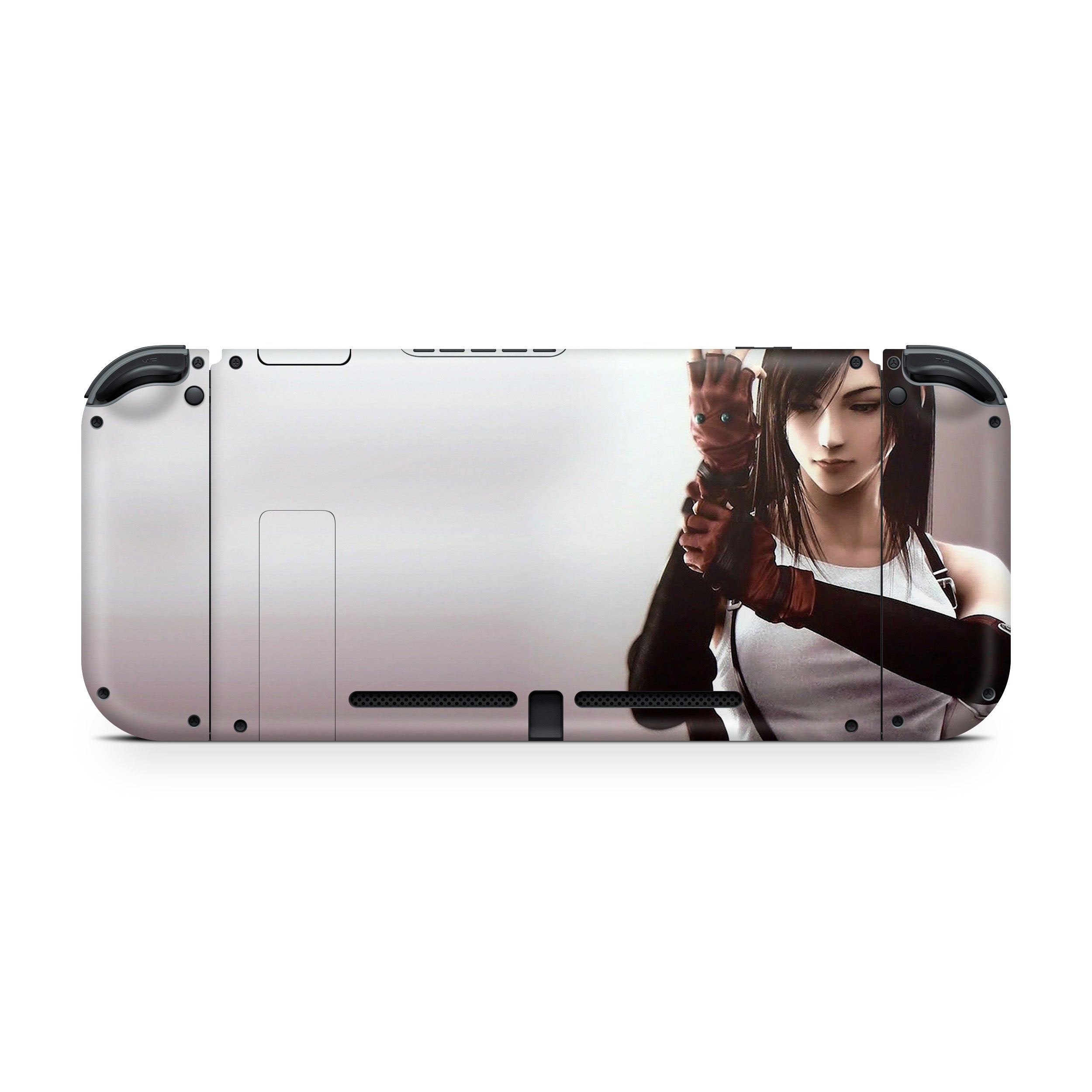 A video game skin featuring a Final Fantasy 7 Tifa design for the Nintendo Switch.