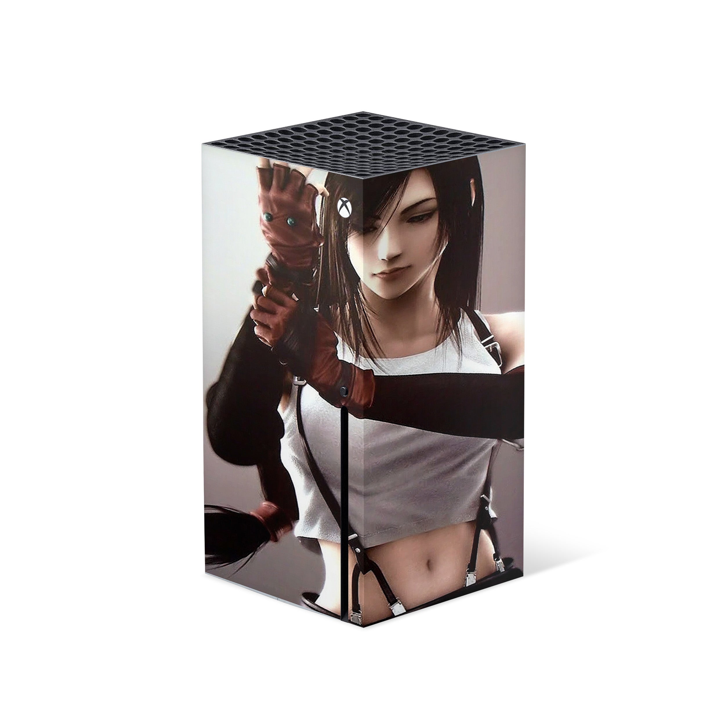 A video game skin featuring a Final Fantasy 7 Tifa design for the Xbox Series X.
