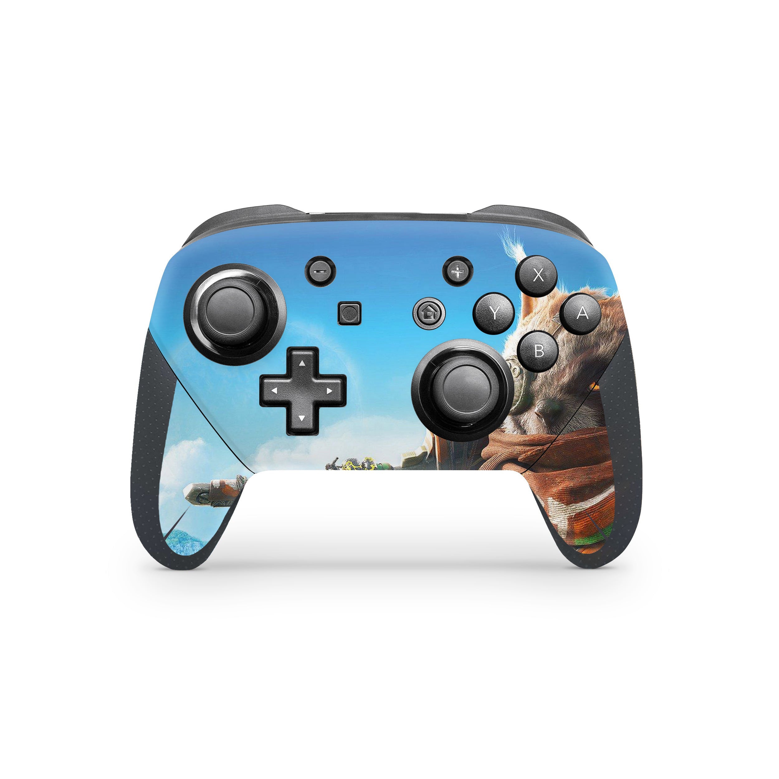 A video game skin featuring a Biomutant design for the Switch Pro Controller.