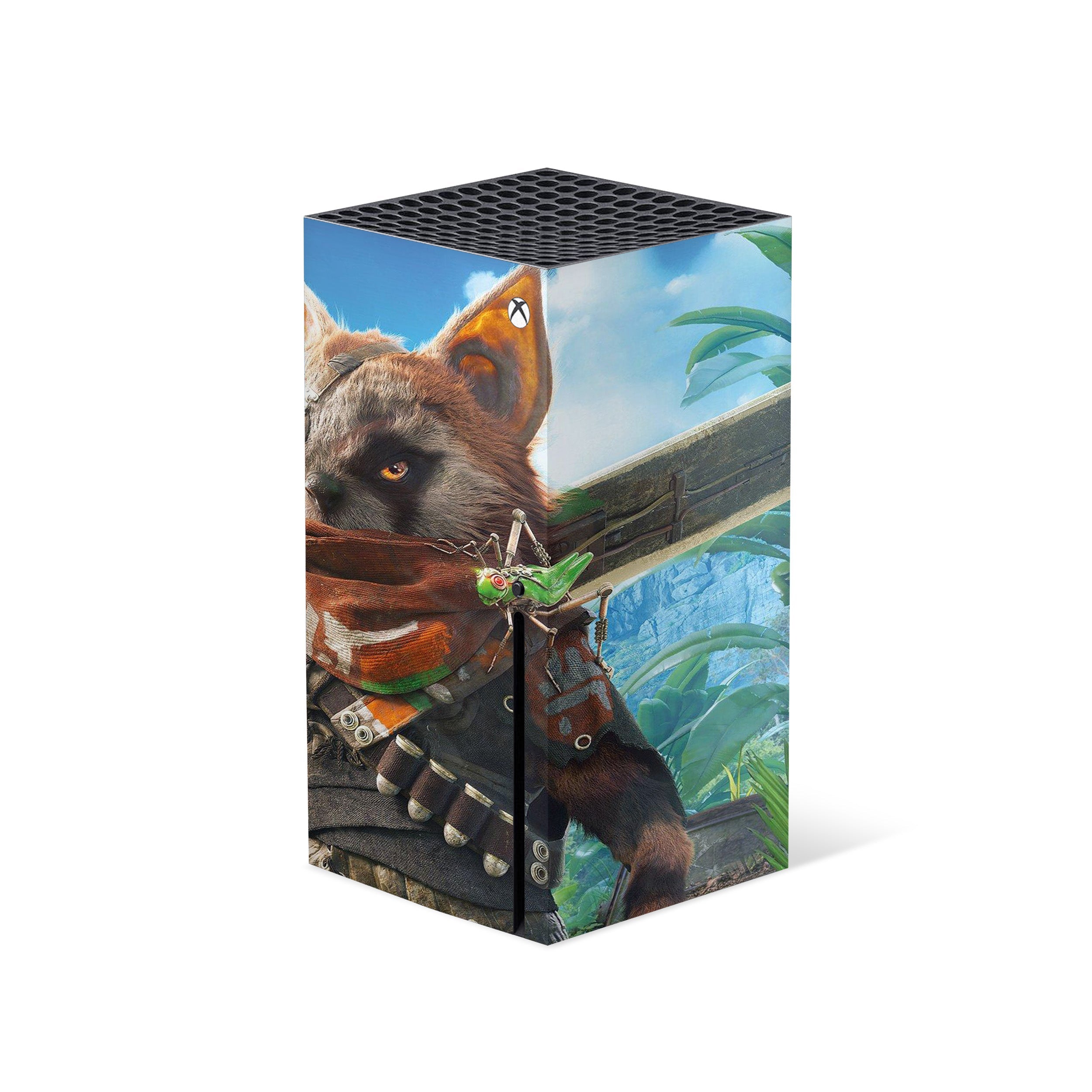 A video game skin featuring a Biomutant design for the Xbox Series X.