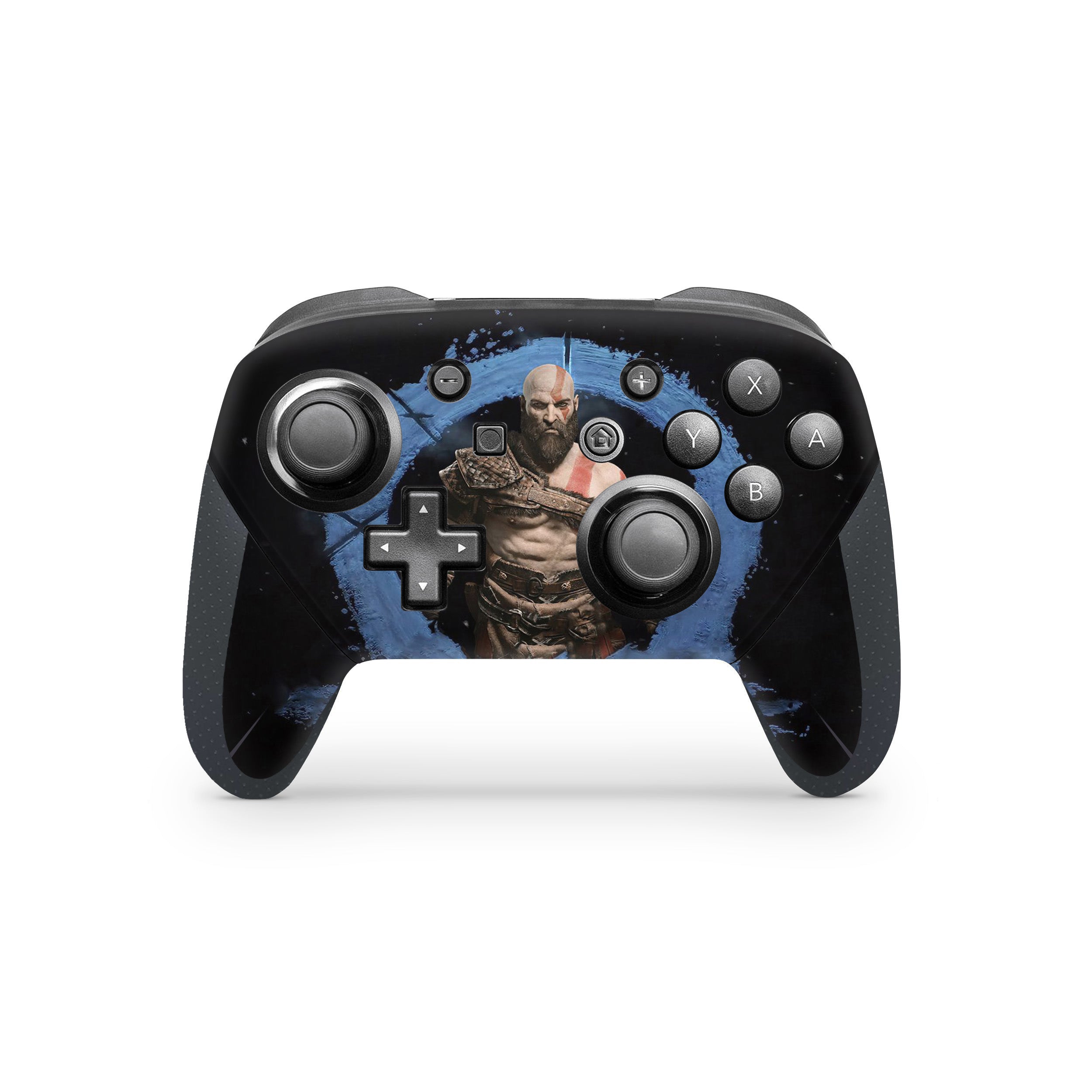 A video game skin featuring a God Of War Ragnarok design for the Switch Pro Controller.