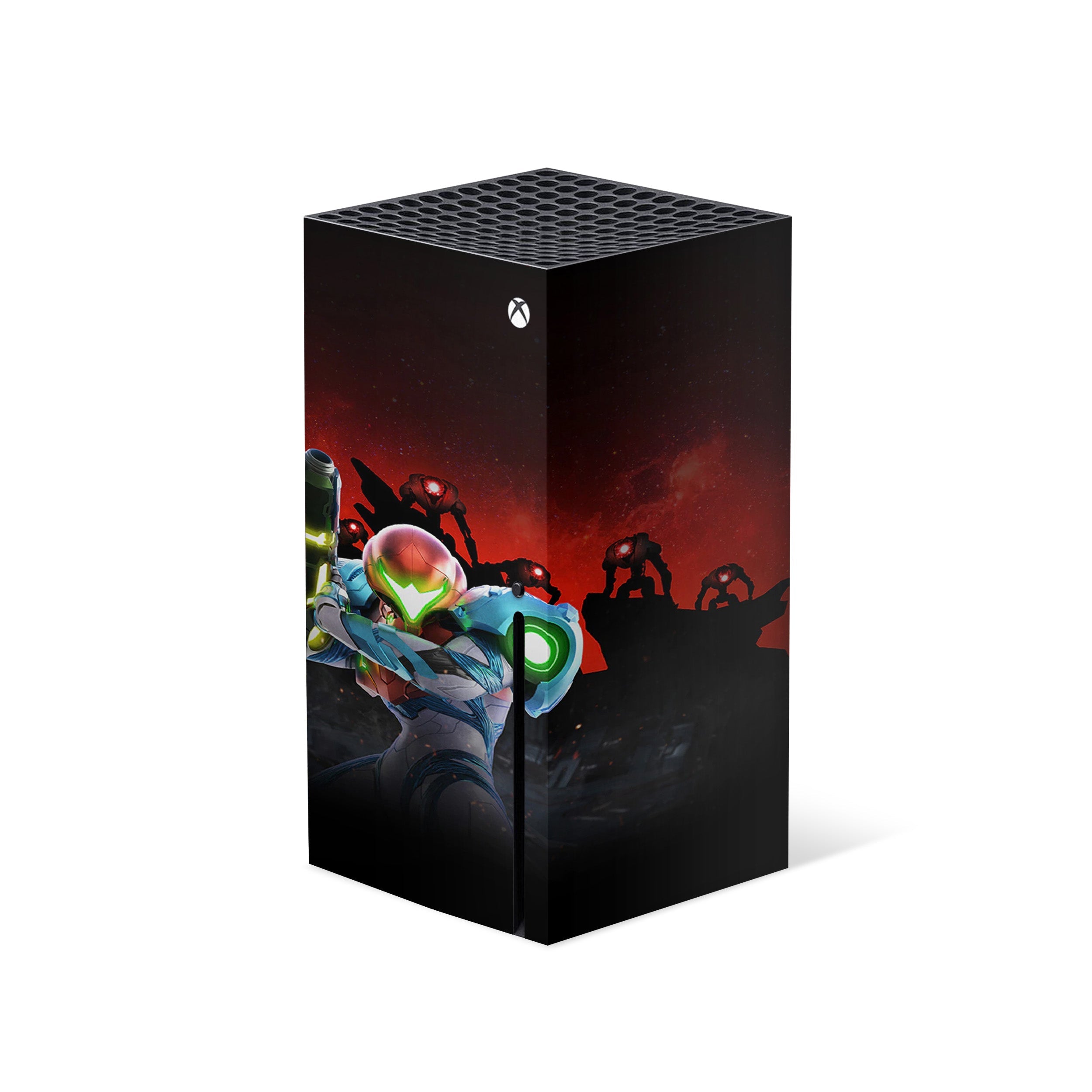 A video game skin featuring a Metroid Dread design for the Xbox Series X.