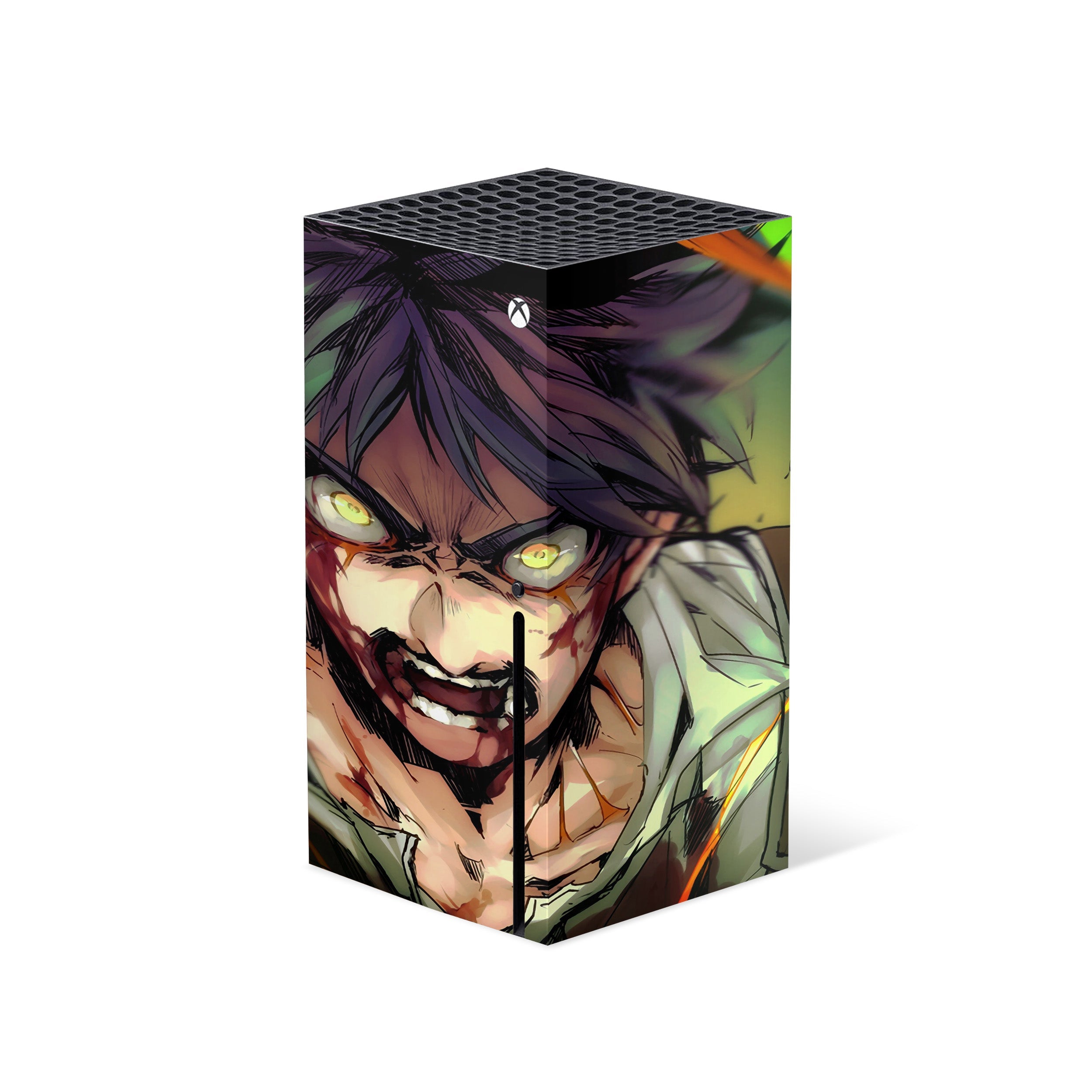A video game skin featuring a Attack On Titan Eren Yeager design for the Xbox Series X.