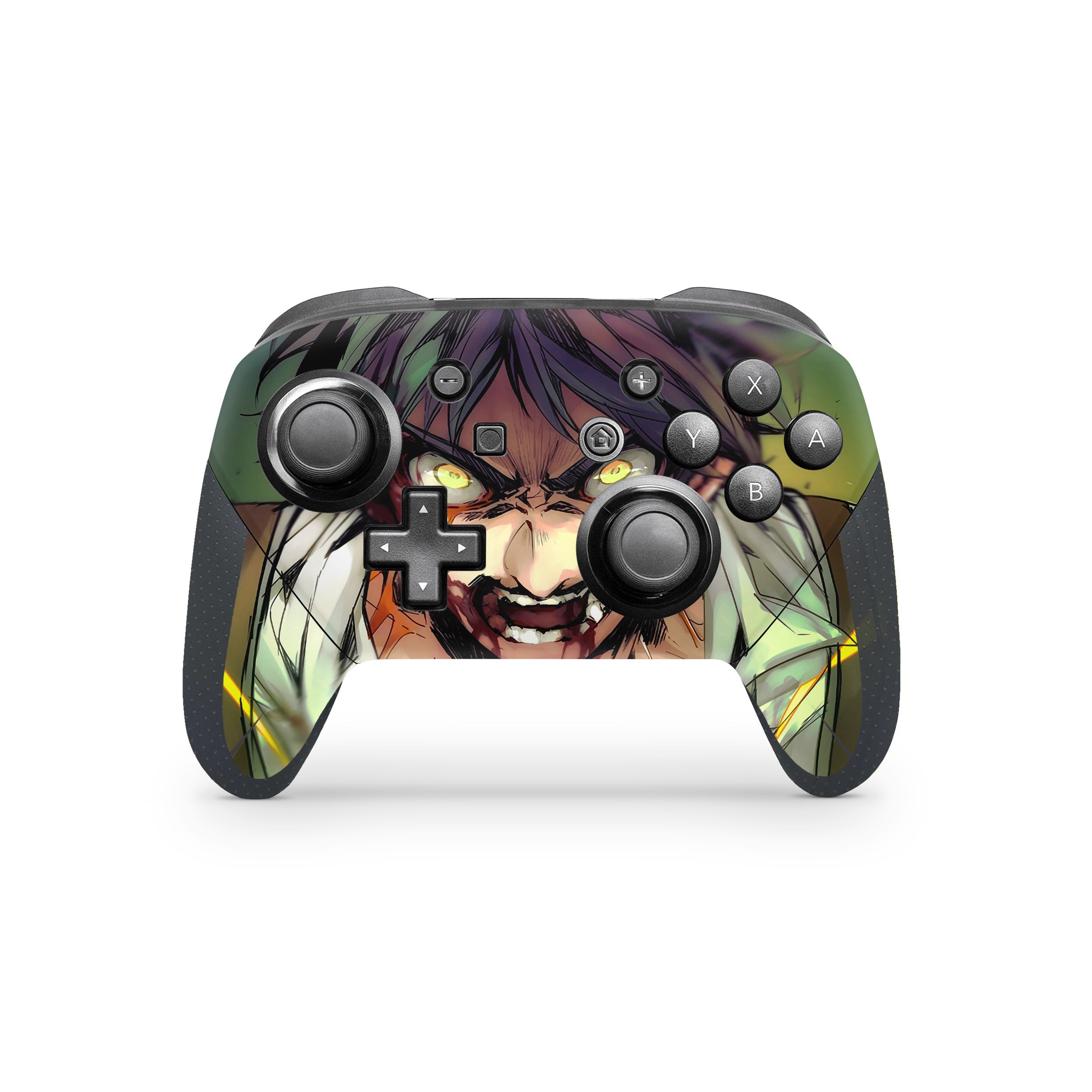 A video game skin featuring a Attack On Titan Eren Yeager design for the Switch Pro Controller.